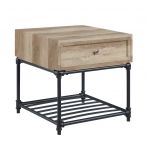 22" Sandy Black And Oak Manufactured Wood And Metal Square End Table With Drawer And Shelf-2