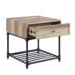 22" Sandy Black And Oak Manufactured Wood And Metal Square End Table With Drawer And Shelf-3