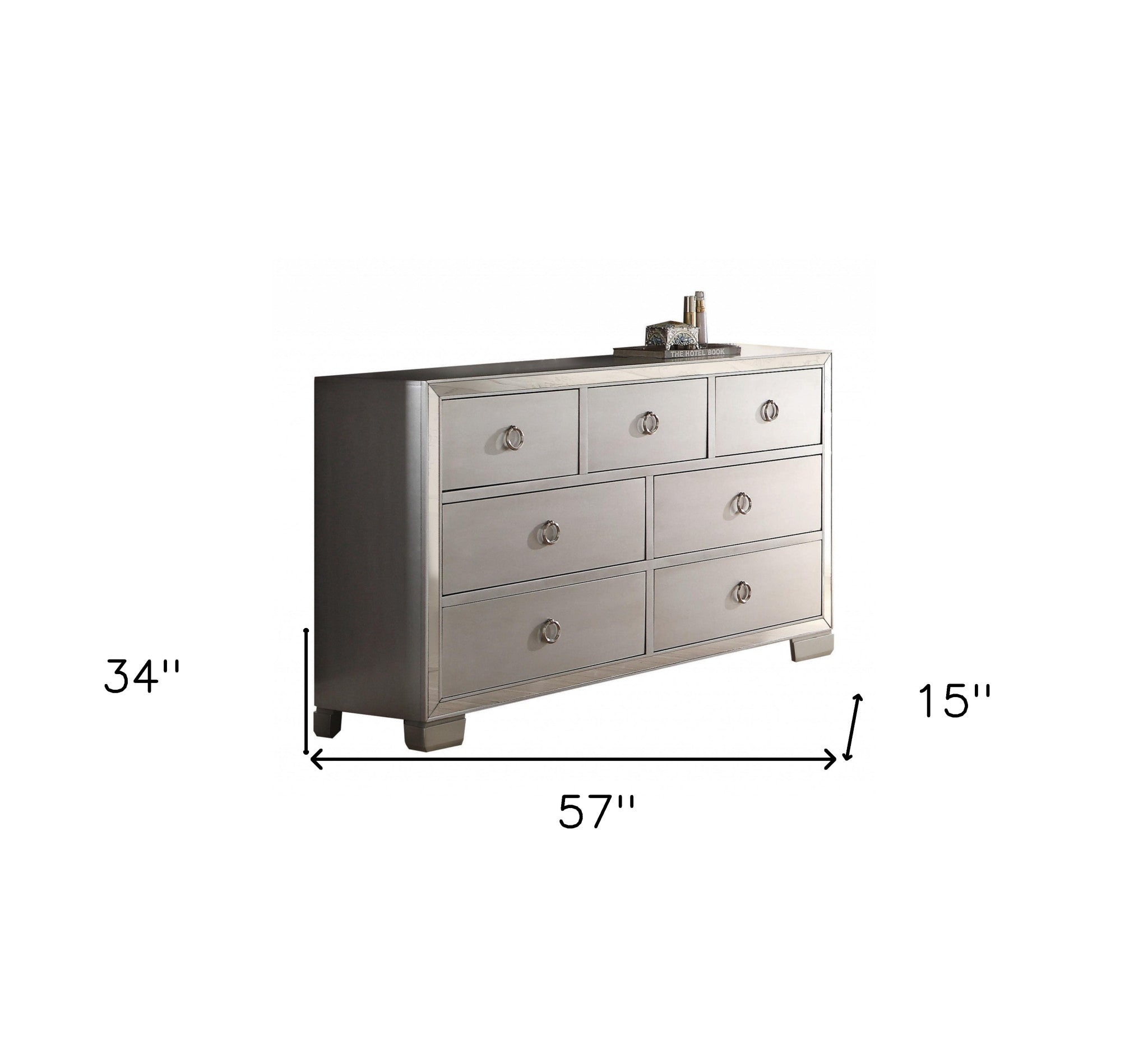 57" Platinum Solid and Manufactured Wood Seven Drawer Triple Dresser-7