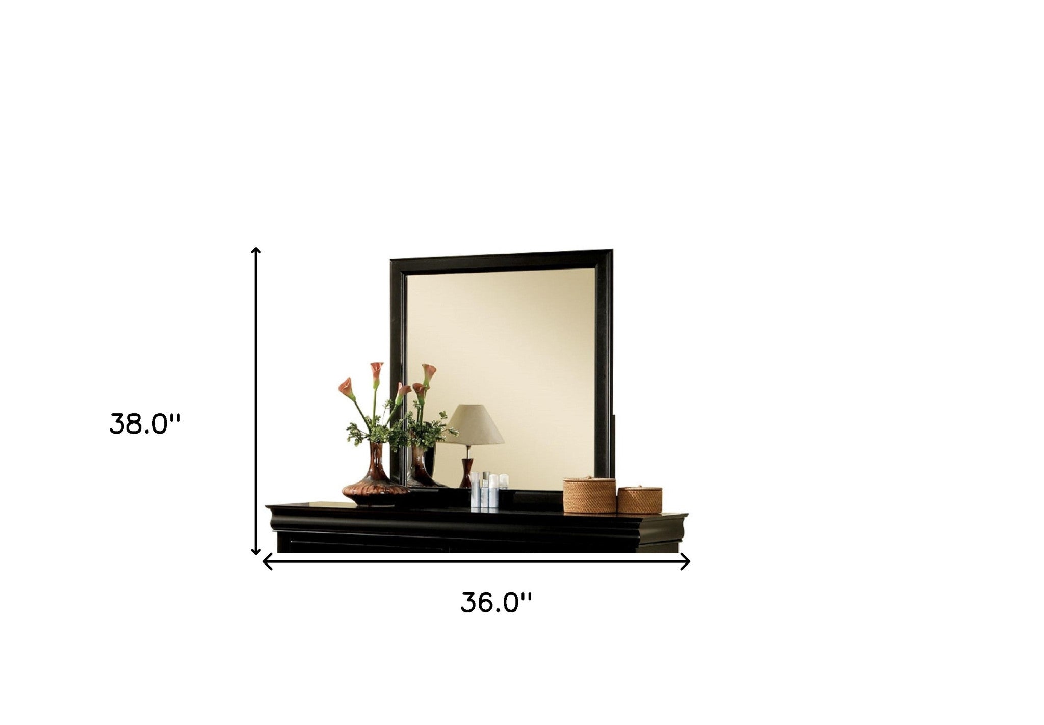 38" Black Rectangle Dresser Mirror Wall Mounted With Frame-4