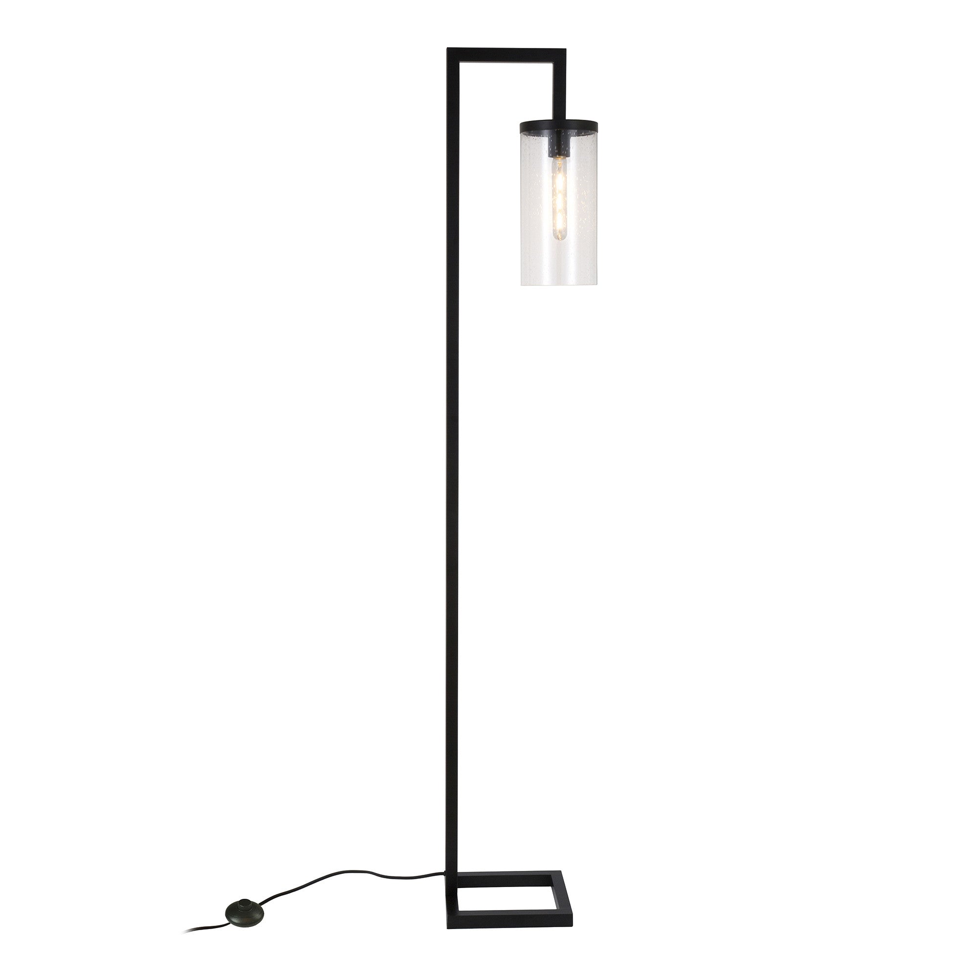 67" Blackened Bronze Modern Floor Lamp With Seeded Glass Drum Shade-1