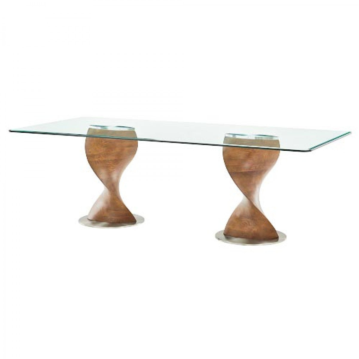 95" Clear And Brown Glass And Solid Wood Double Pedestal Base Dining Table-0