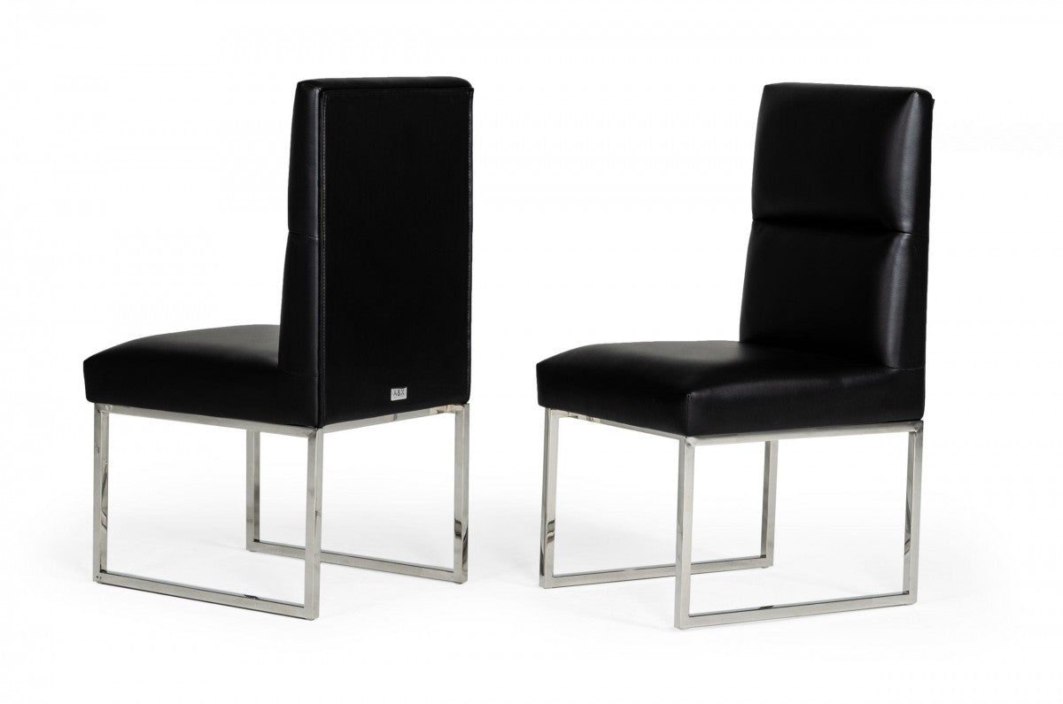 Set of Two Tufted Black And Silver Upholstered Faux Leather Dining Side Chairs-1