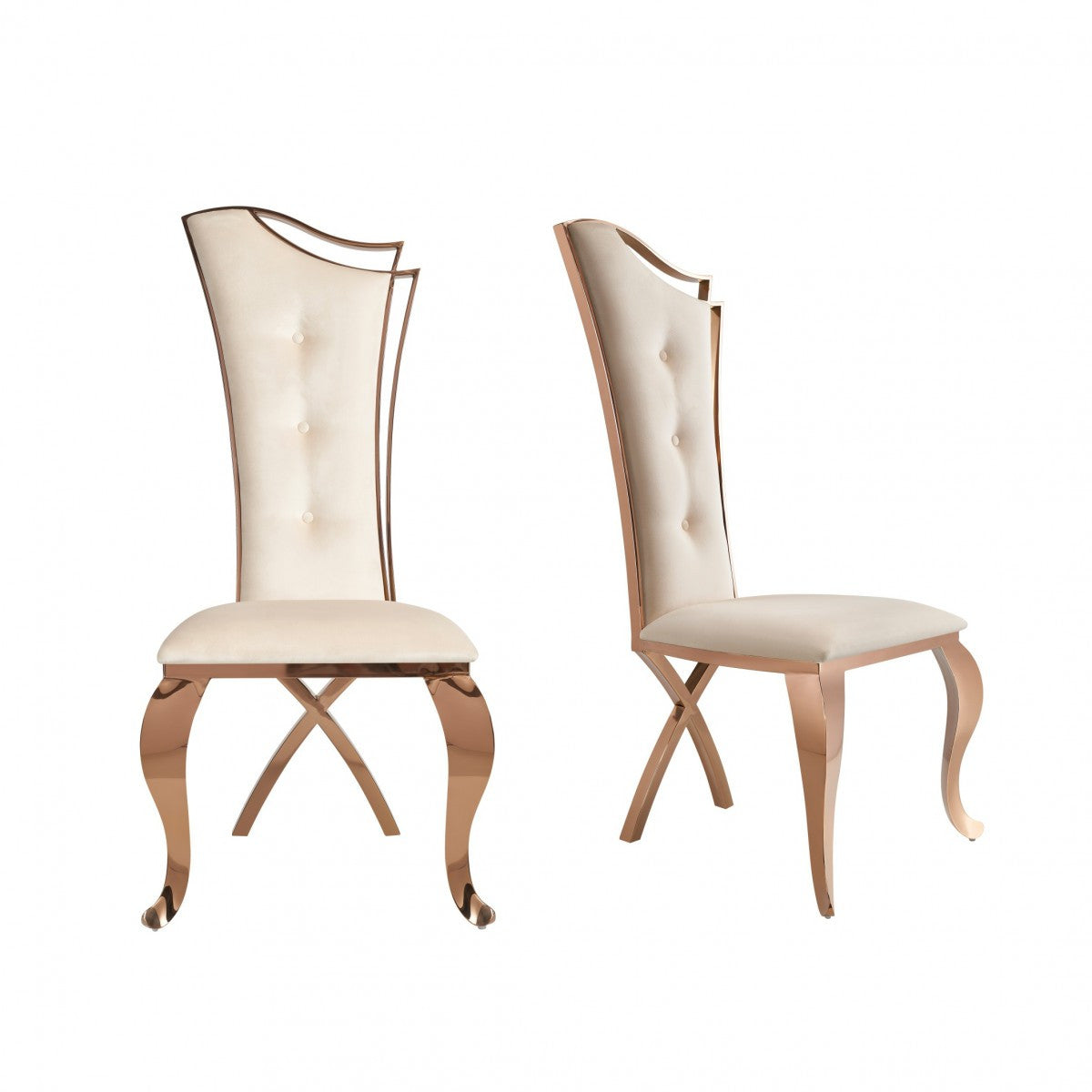 Set of Two Tufted Beige And Rose Gold Upholstered Velvet Dining Side Chairs-1