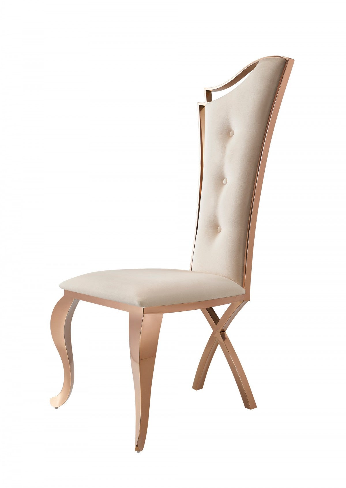 Set of Two Tufted Beige And Rose Gold Upholstered Velvet Dining Side Chairs-3