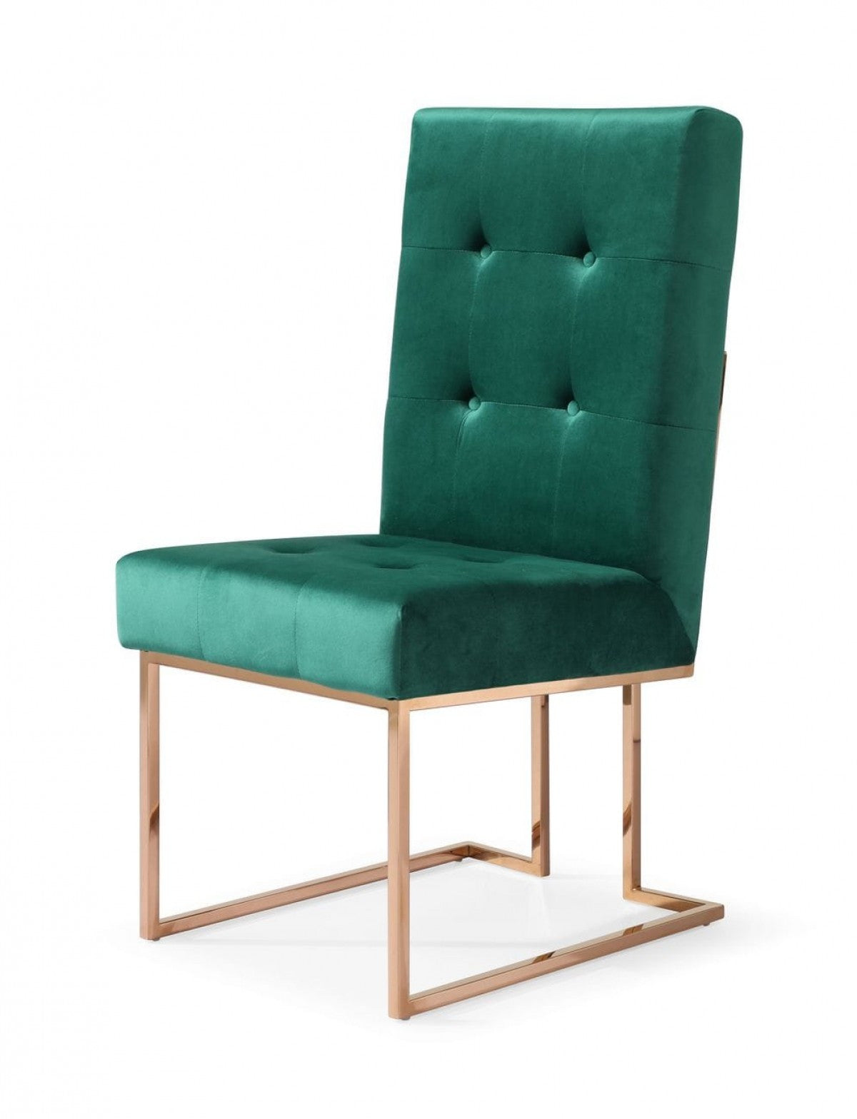 Set of Two Tufted Green And Rose Gold Upholstered Velvet Dining Side Chairs-3