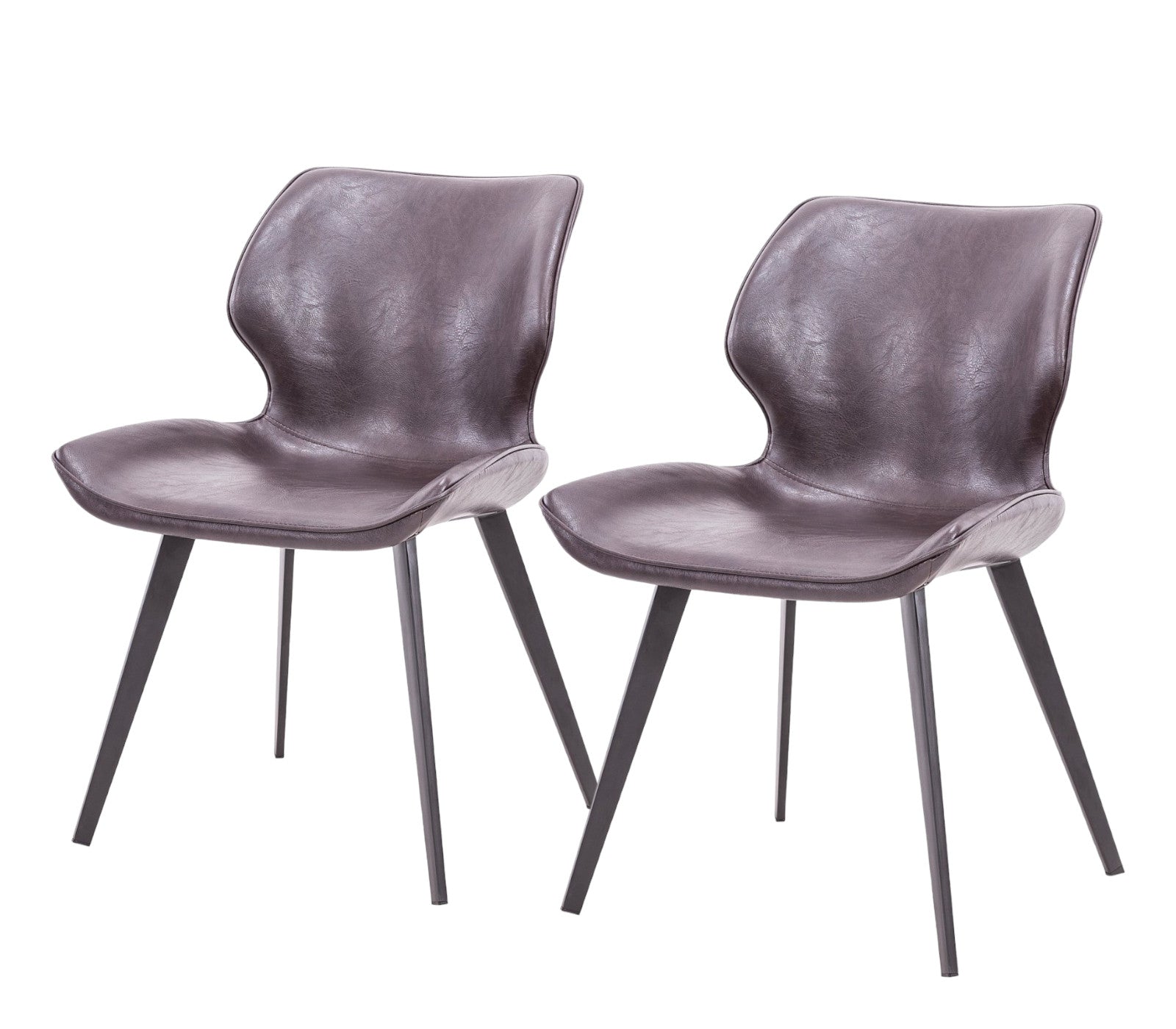 Set of Two Dark Brown And Black Upholstered Faux Leather Dining Side Chairs-1