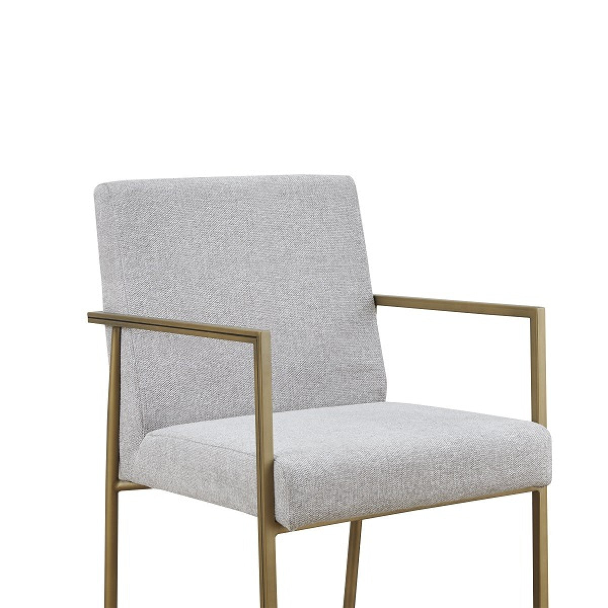 Light Gray And Brass Upholstered Fabric Dining Arm Chair-4