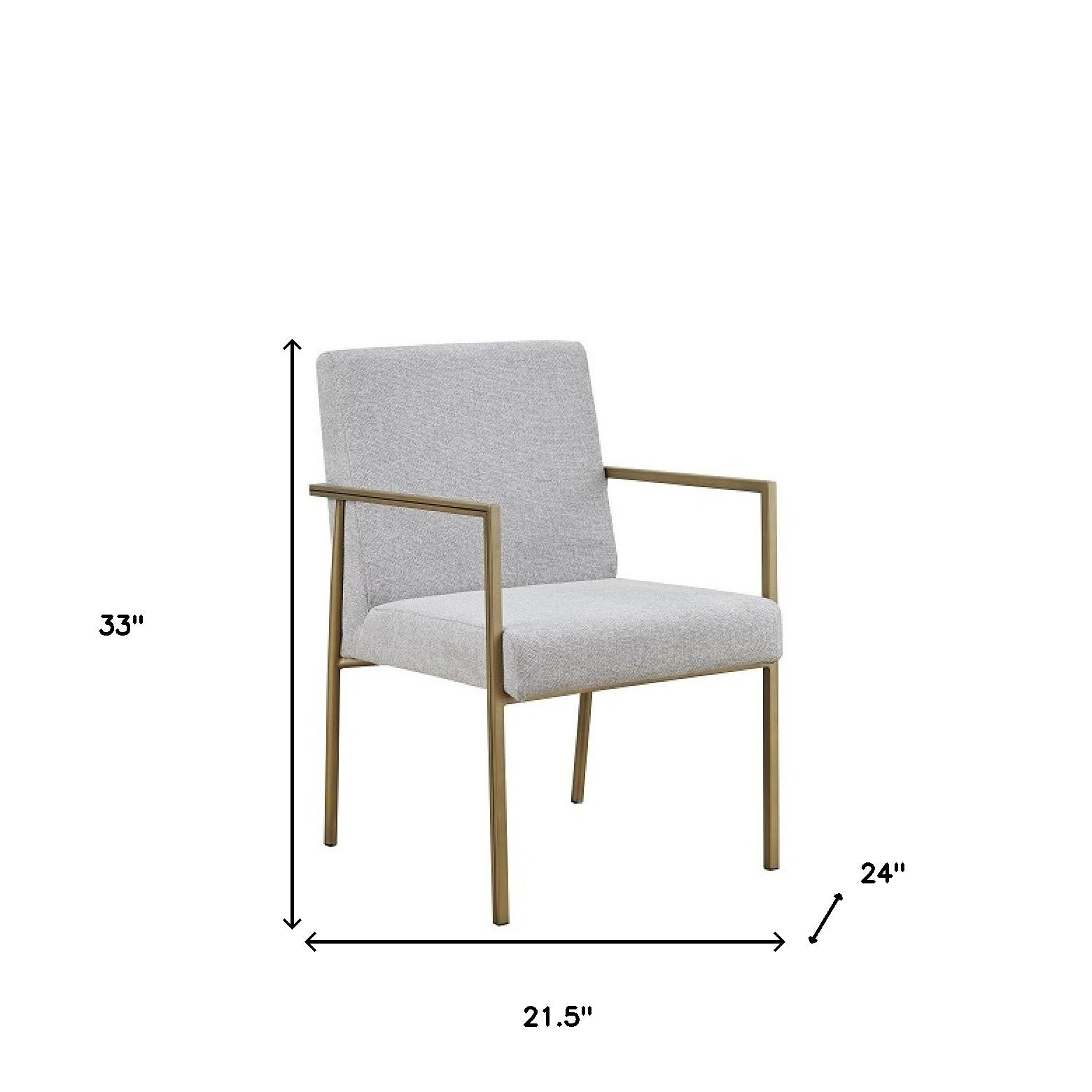 Light Gray And Brass Upholstered Fabric Dining Arm Chair-5