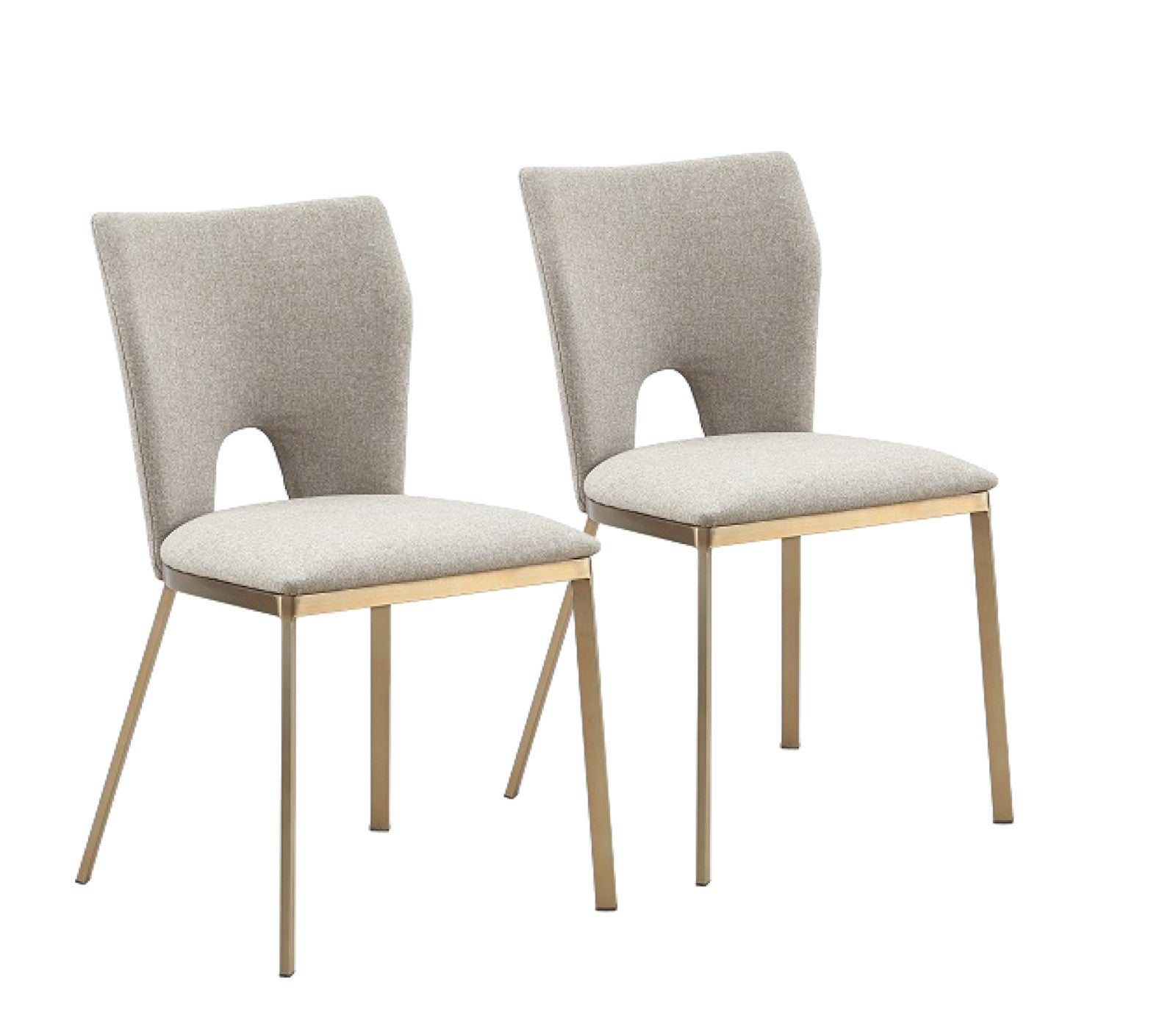 Set of Two Beige And Brass Upholstered Fabric Open Back Dining Side Chairs-1