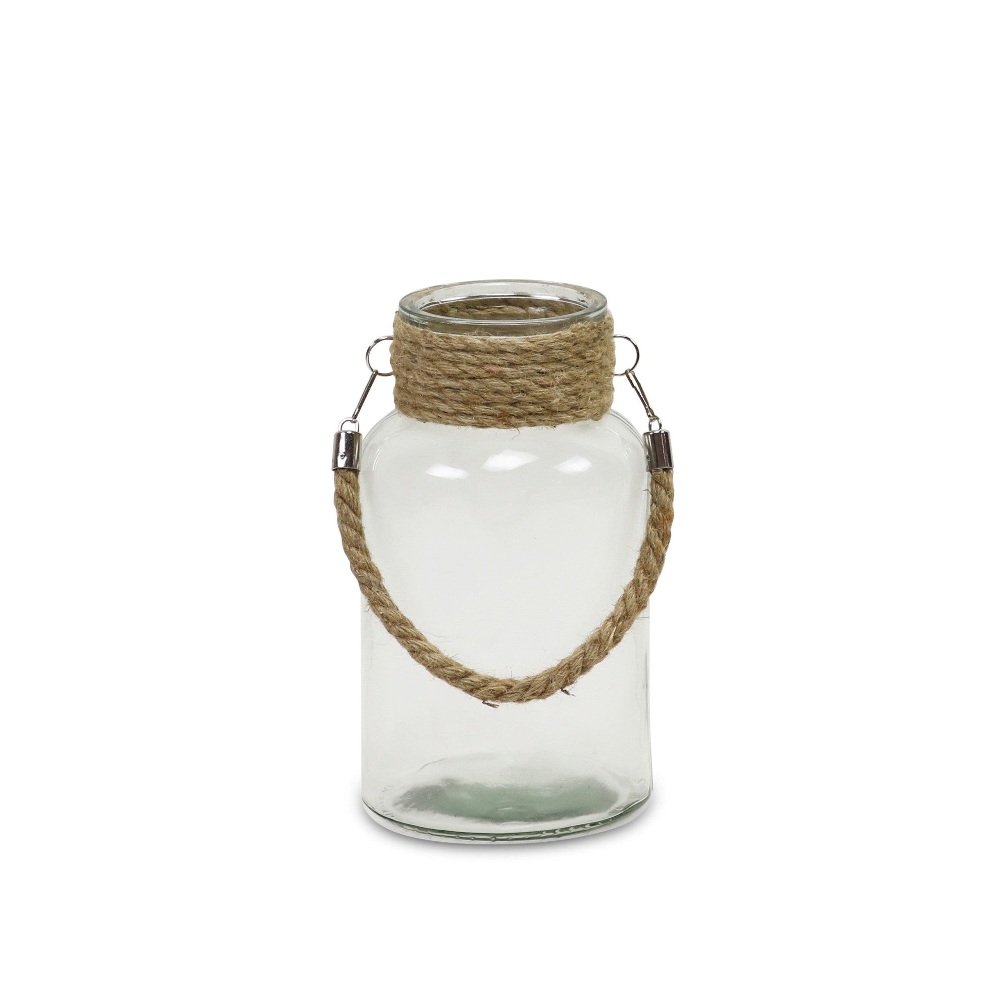 10" Clear and Brown Glass Jar with Rope-0