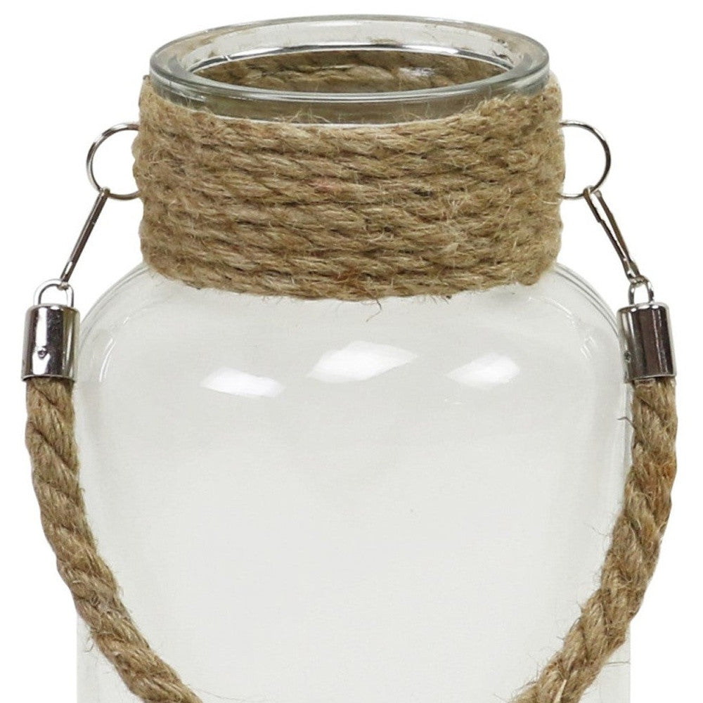 10" Clear and Brown Glass Jar with Rope-8