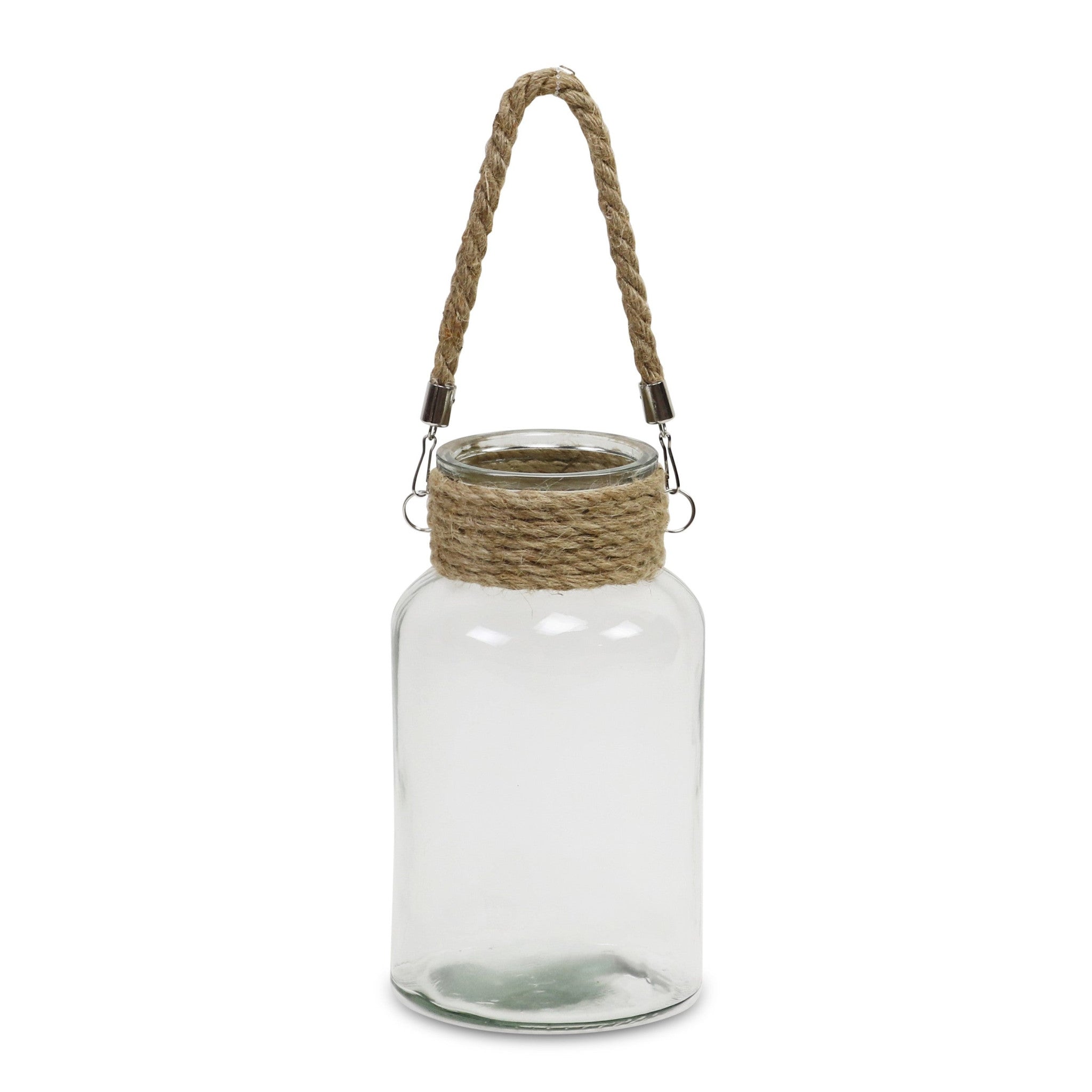 10" Clear and Brown Glass Jar with Rope-2