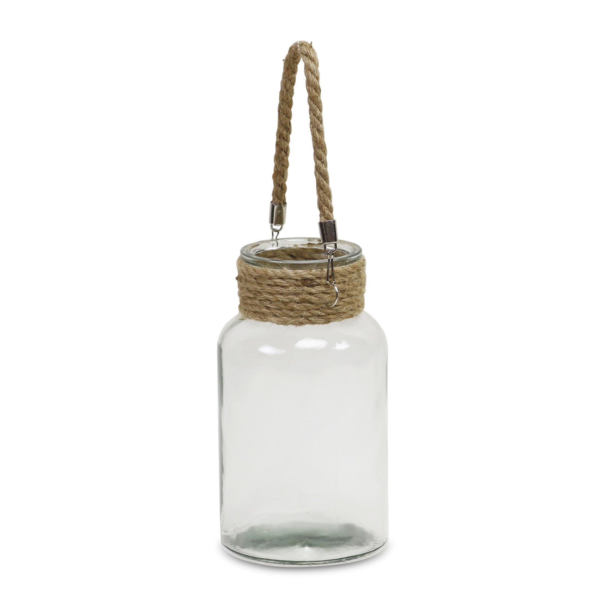 10" Clear and Brown Glass Jar with Rope-3