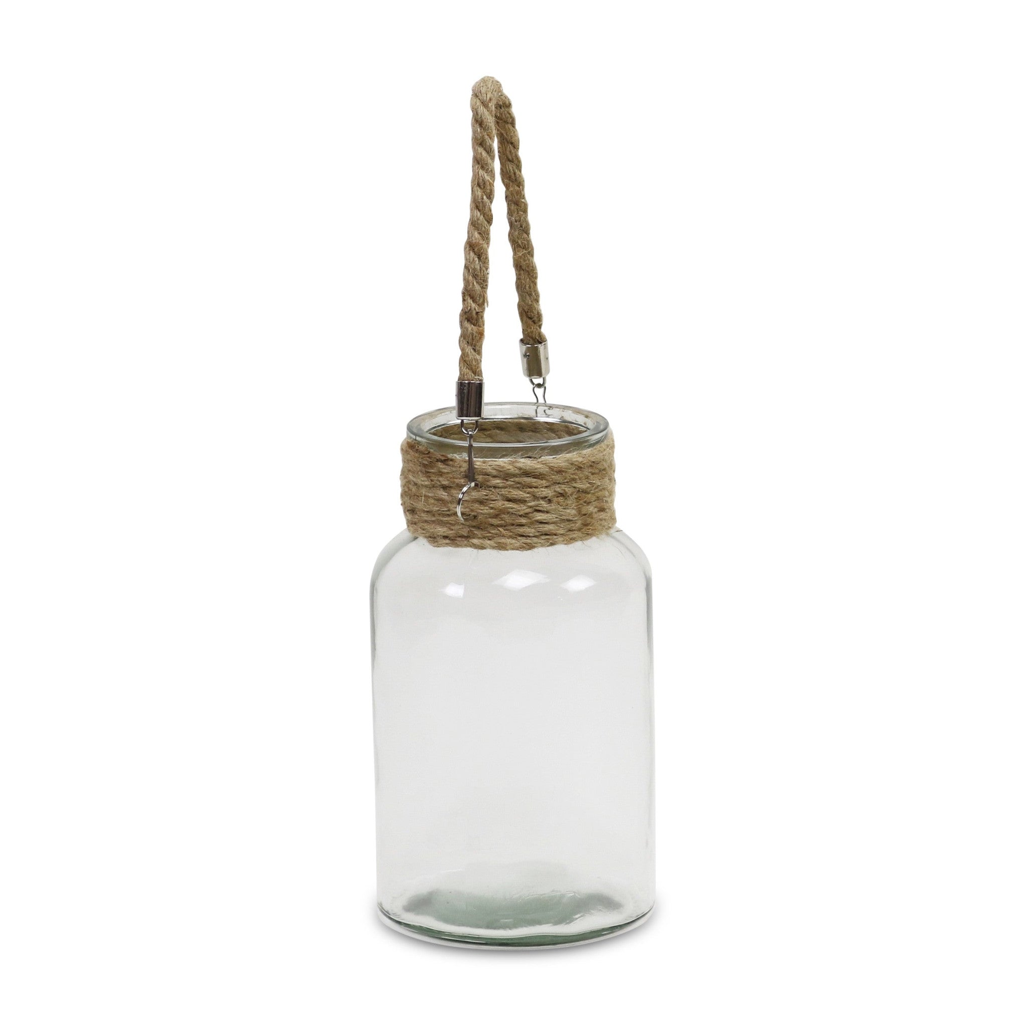 10" Clear and Brown Glass Jar with Rope-4