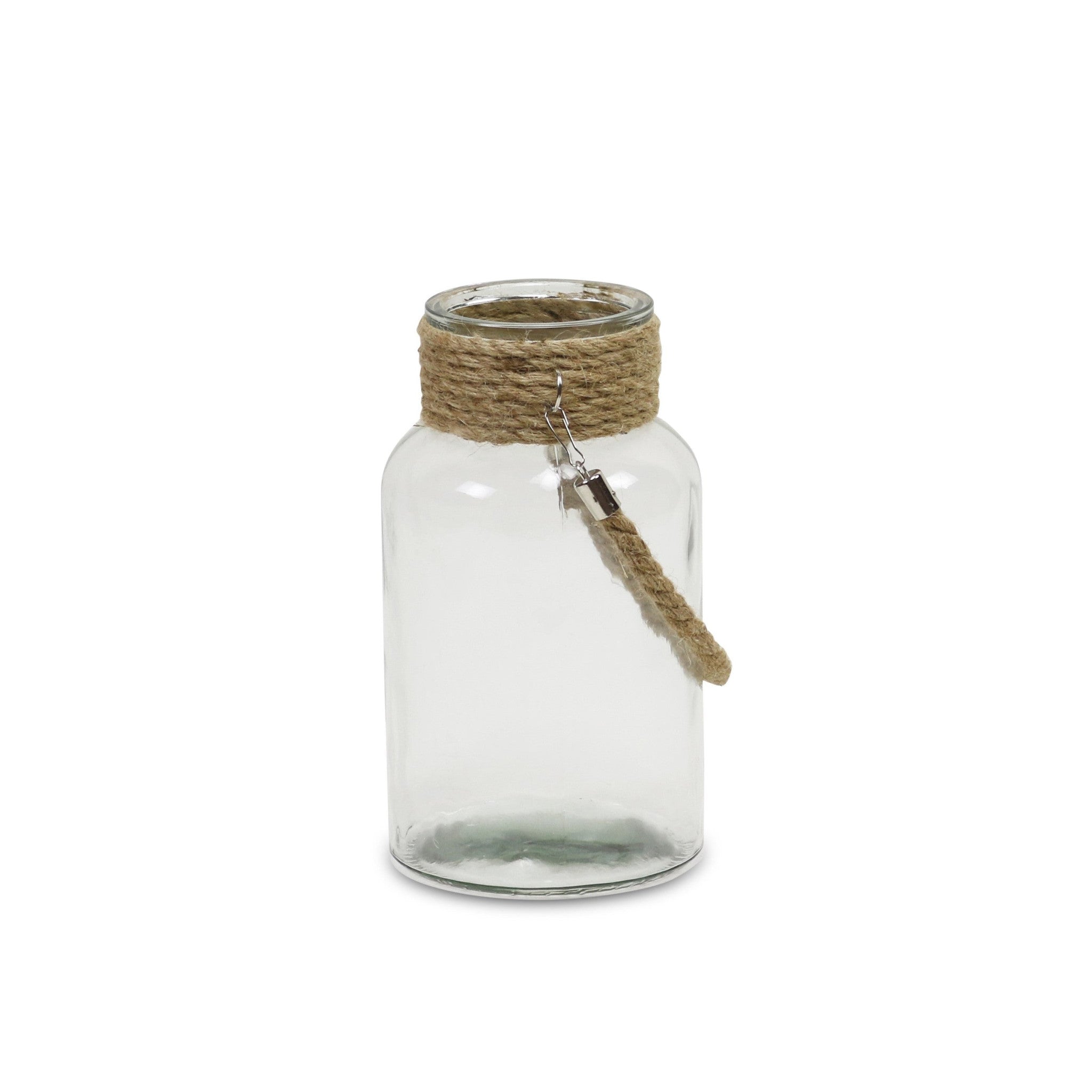 10" Clear and Brown Glass Jar with Rope-5