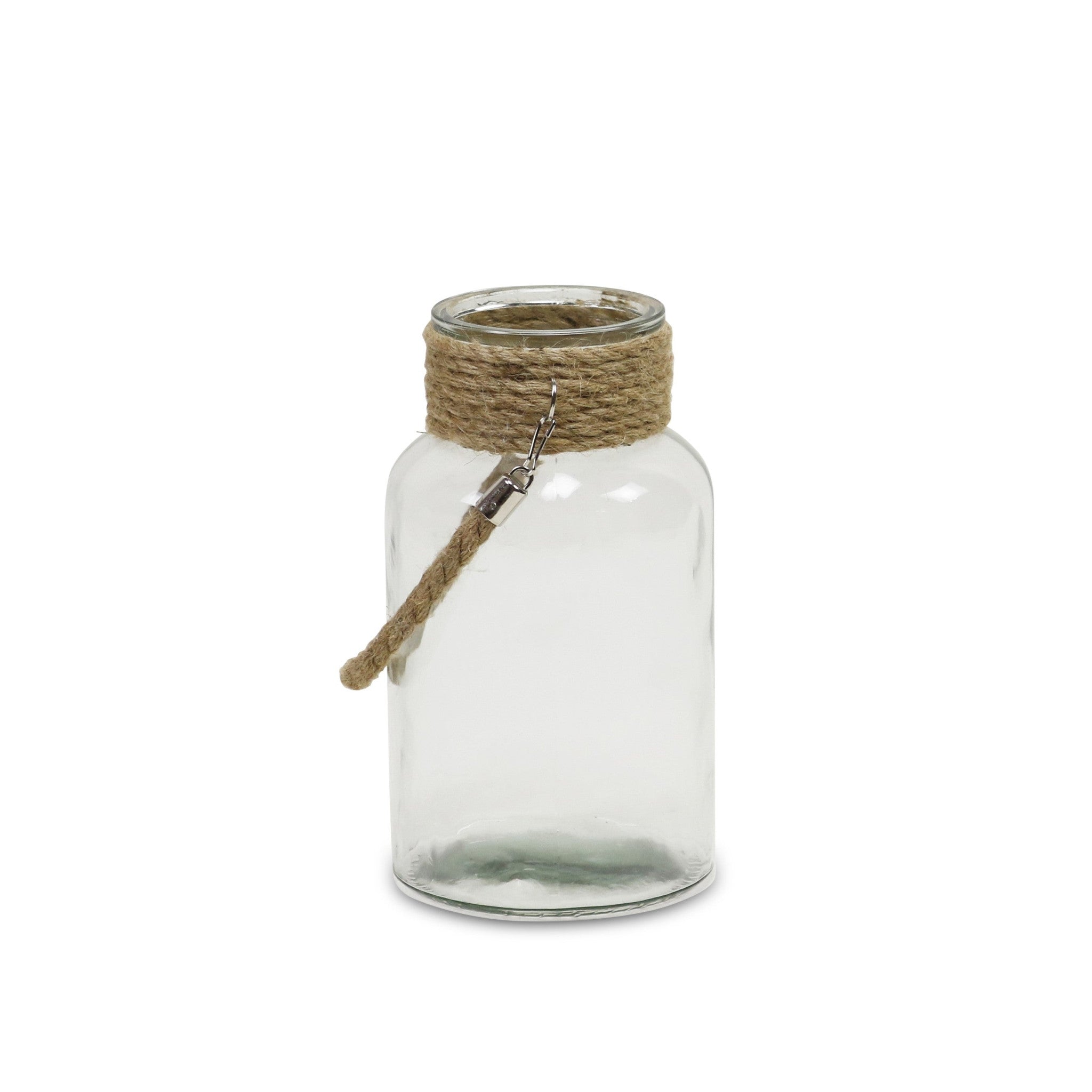 10" Clear and Brown Glass Jar with Rope-6