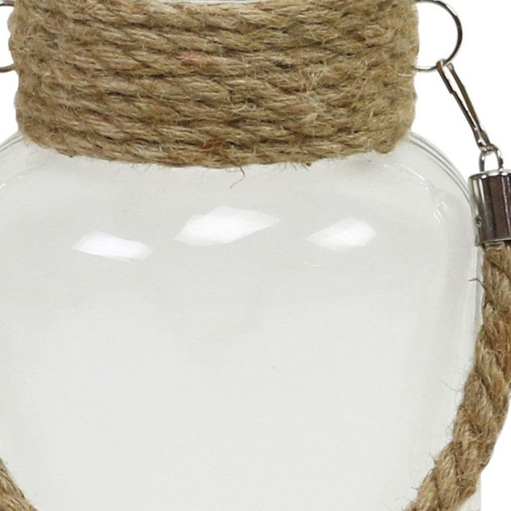 10" Clear and Brown Glass Jar with Rope-7