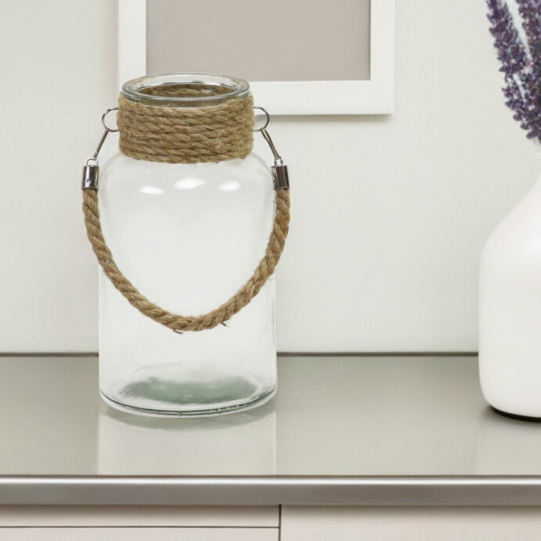 10" Clear and Brown Glass Jar with Rope-1