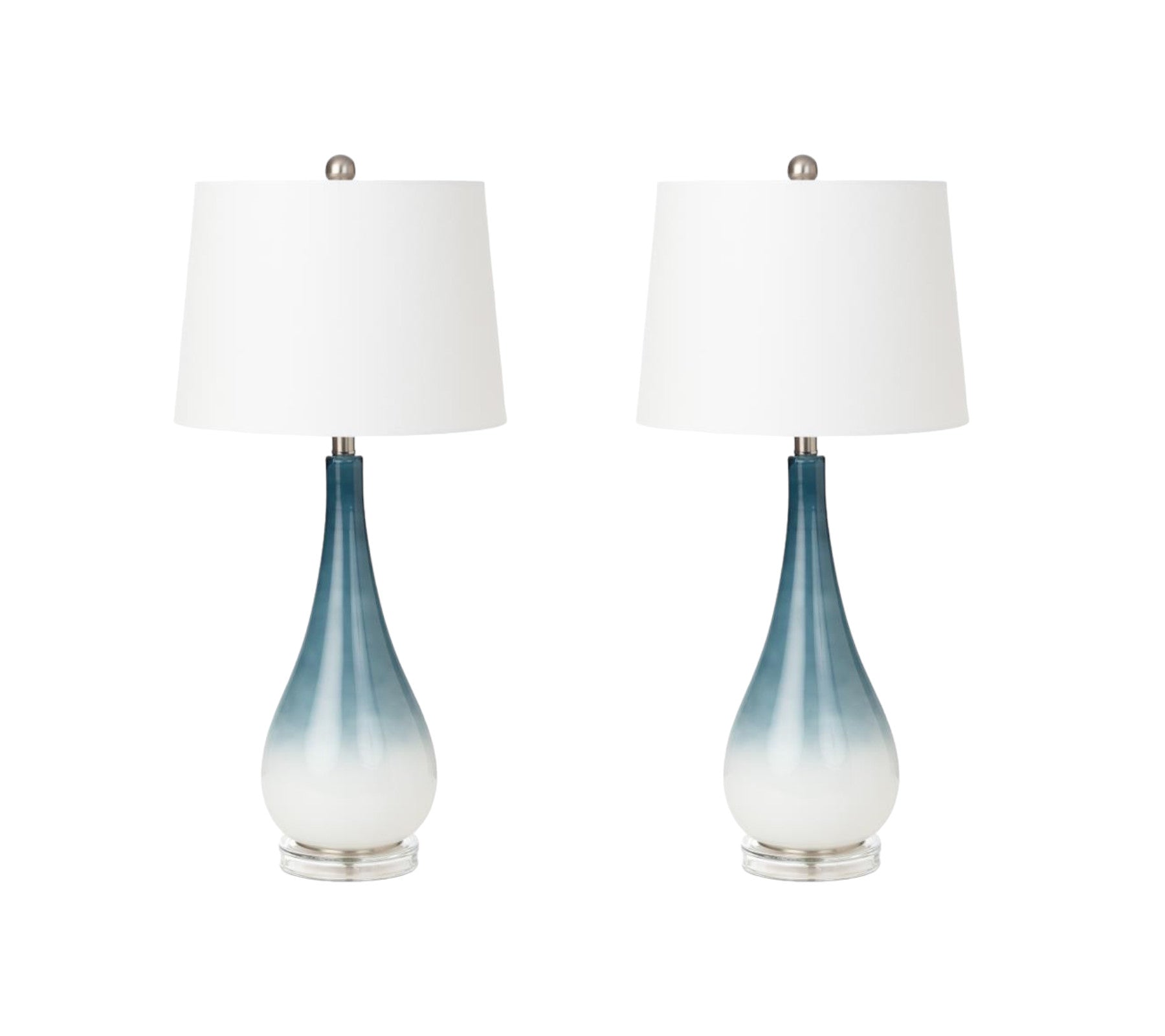 Set of Two 31" Blue and White Glass Geometric Table Lamps With White Empire Shade-1