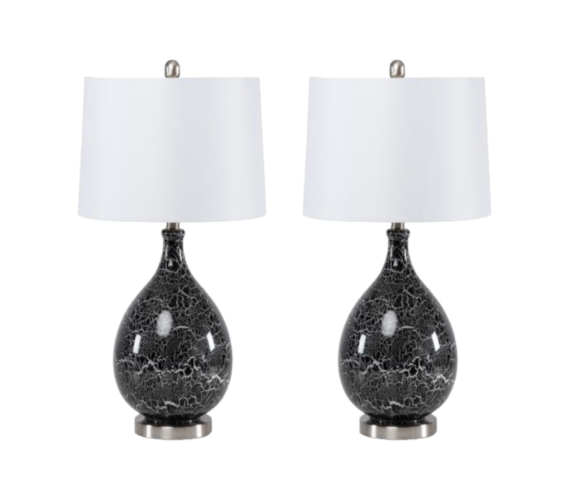 Set of Two 28" Gray Glass Geometric Table Lamps With White Empire Shade-1