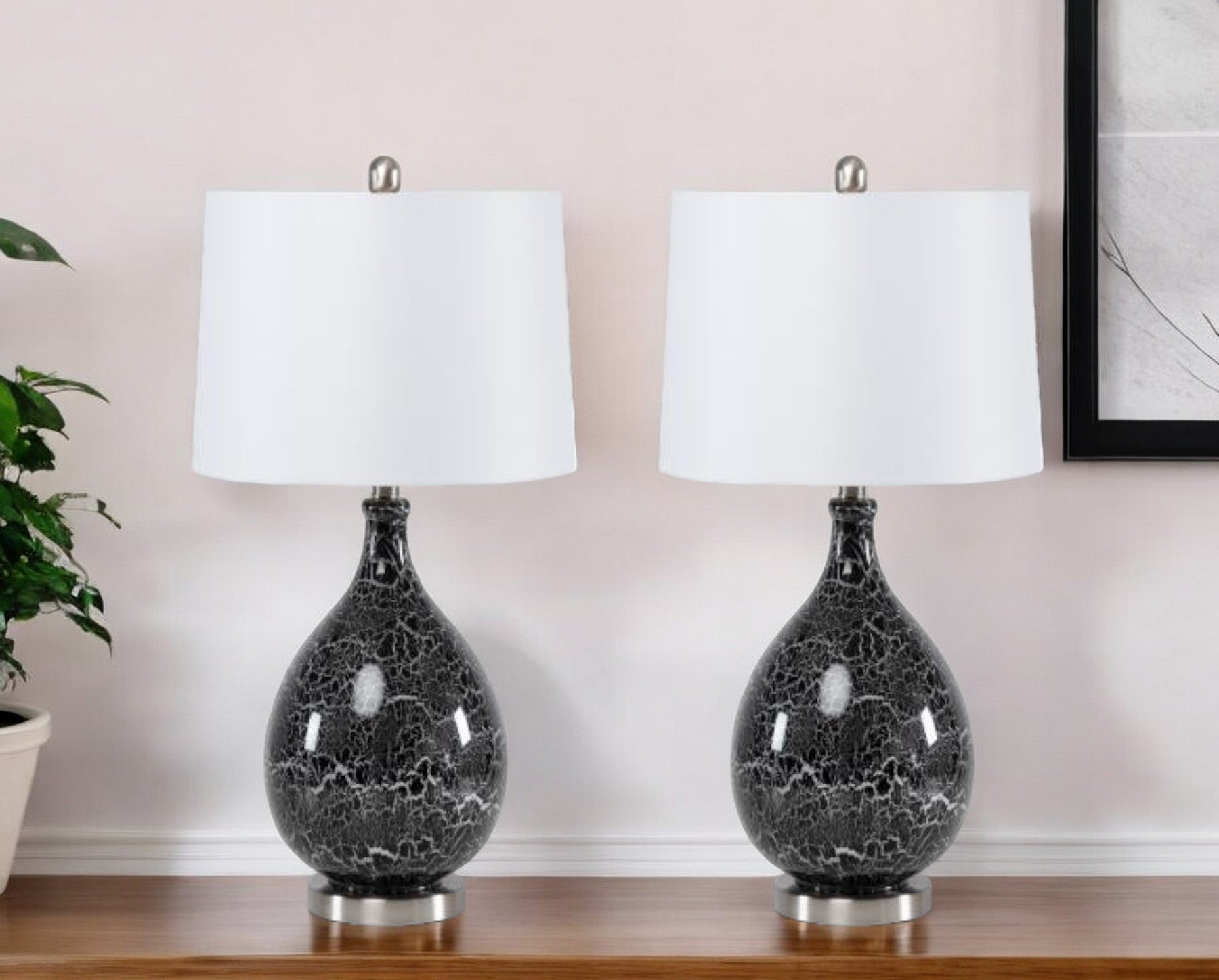 Set of Two 28" Gray Glass Geometric Table Lamps With White Empire Shade-0