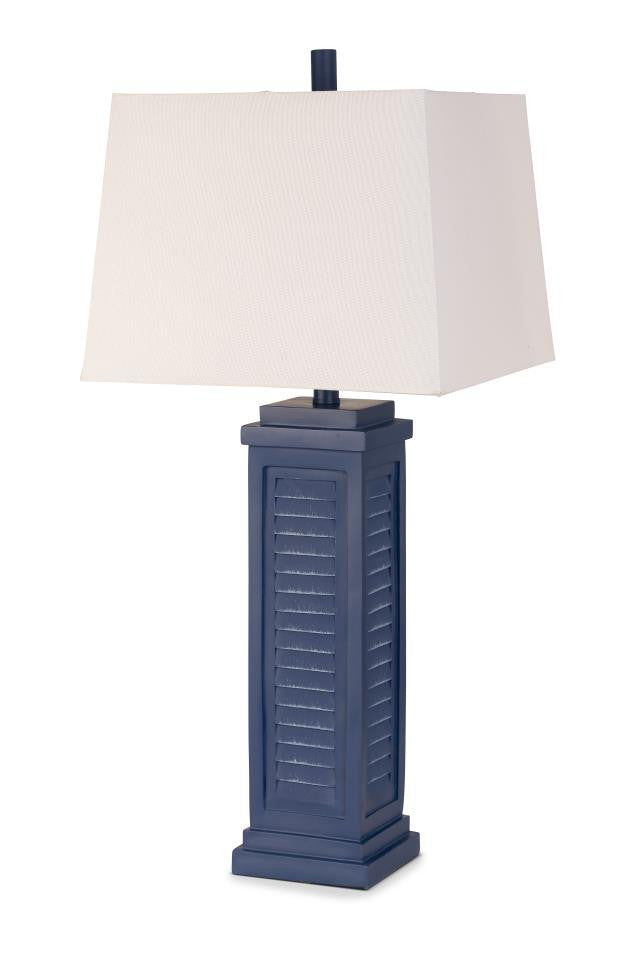 Set Of Two 32" Blue Shutter USB Table Lamps With White Square Shades-0