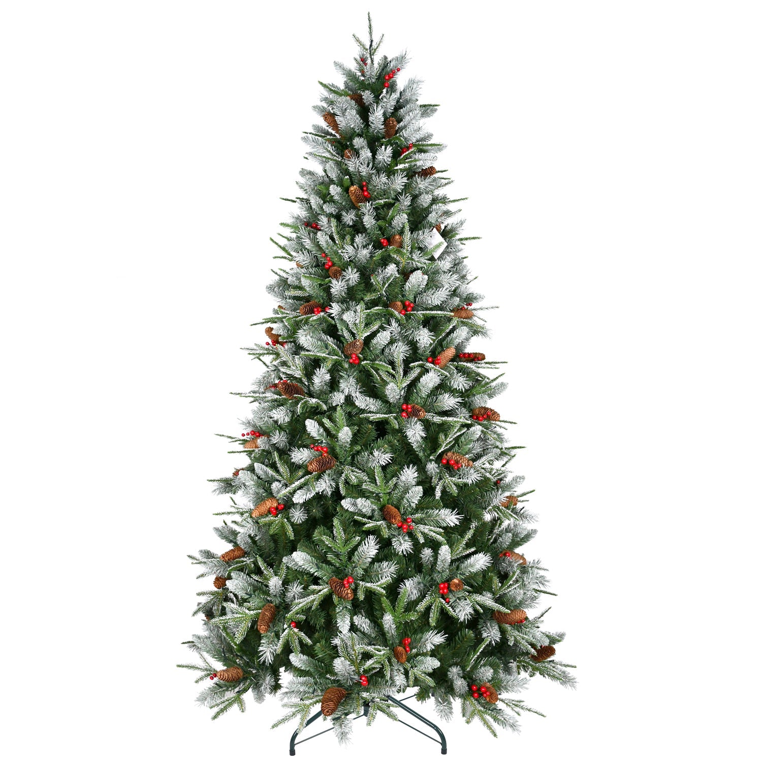 7FT Christmas Tree With 2178 Tips, Red Berries & Pine Cones