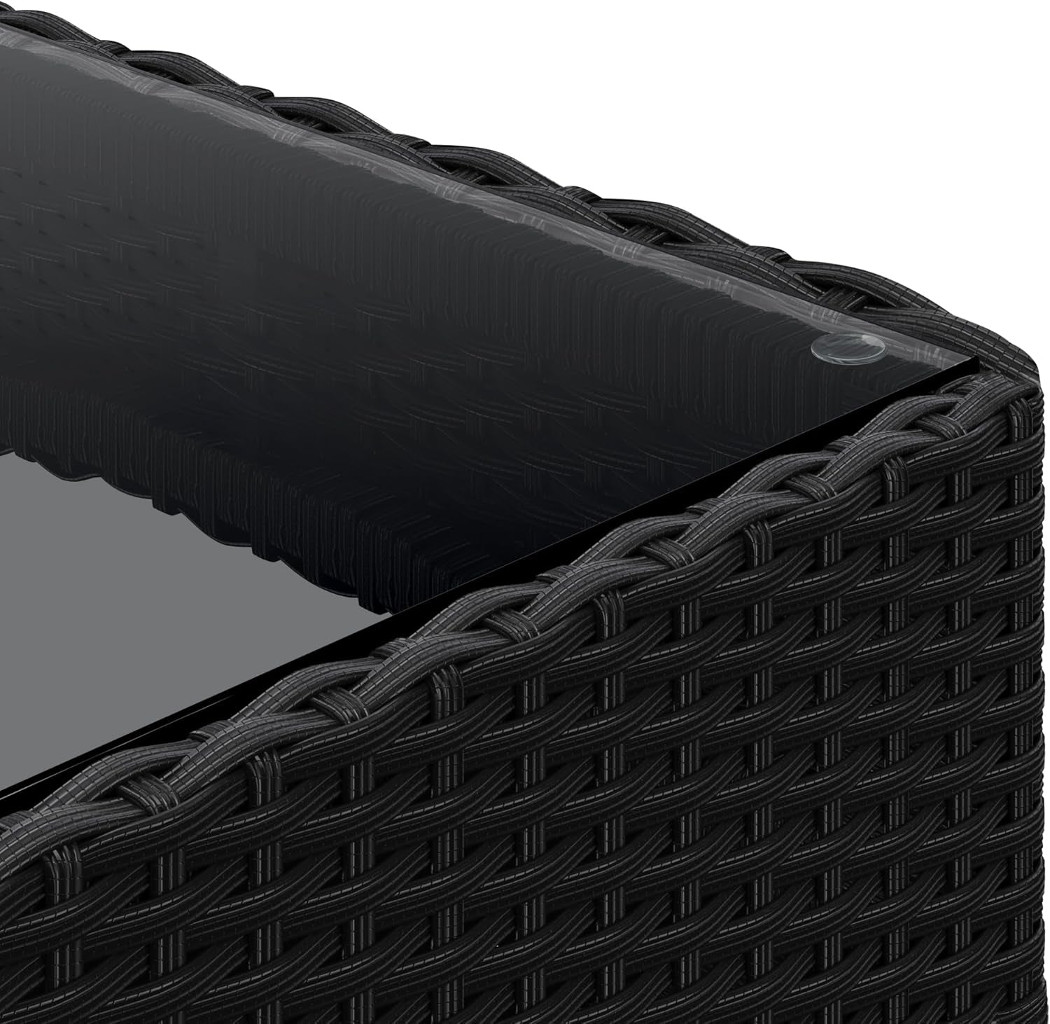 3 Piece Outdoor PE Rattan Wicker Patio Furniture Set With Soft Cushions And Glass Coffee Table