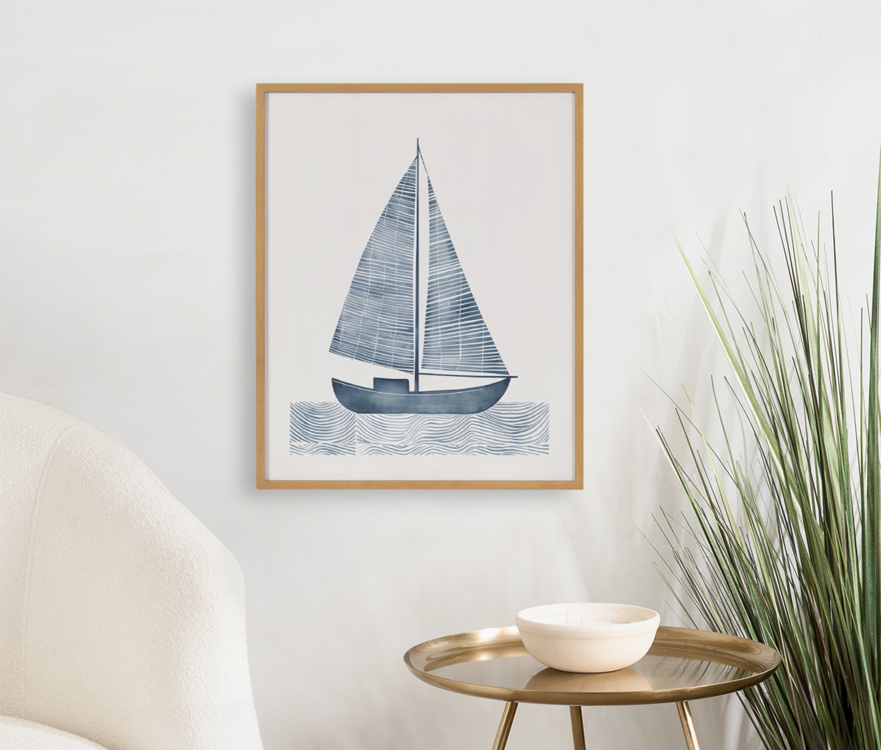 Gallery Nautical Blue Sailboat Print by The Creative Bunch Studio