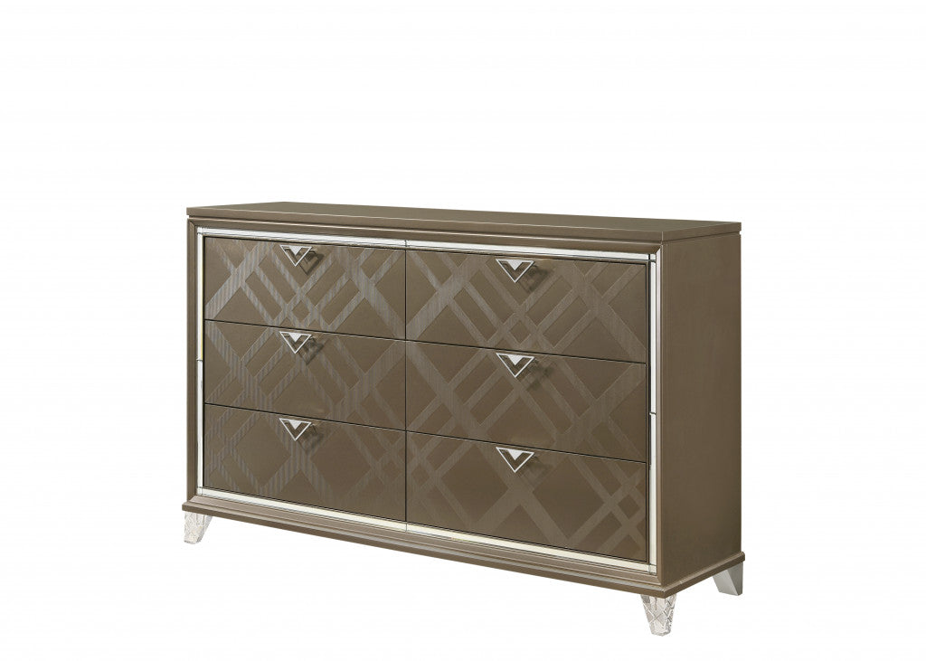 66" Champagne Solid and Manufactured Wood Six Drawer Double Dresser-1