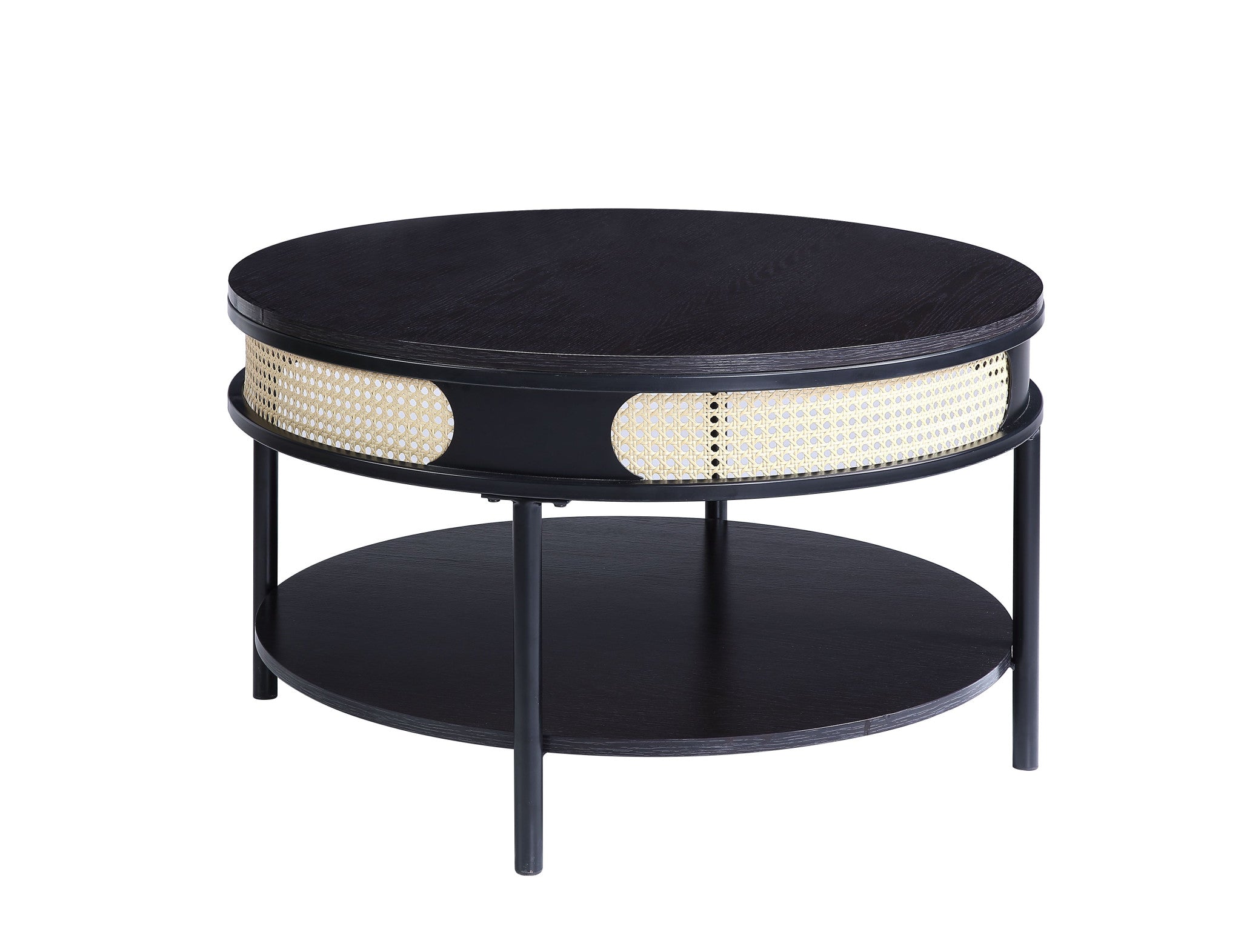 32" Black Melamine Veneer Round Coffee Table with shelf-0