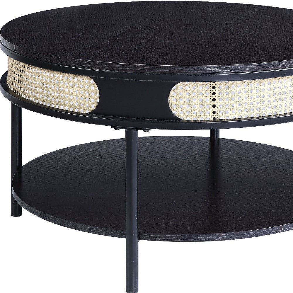 32" Black Melamine Veneer Round Coffee Table with shelf-3