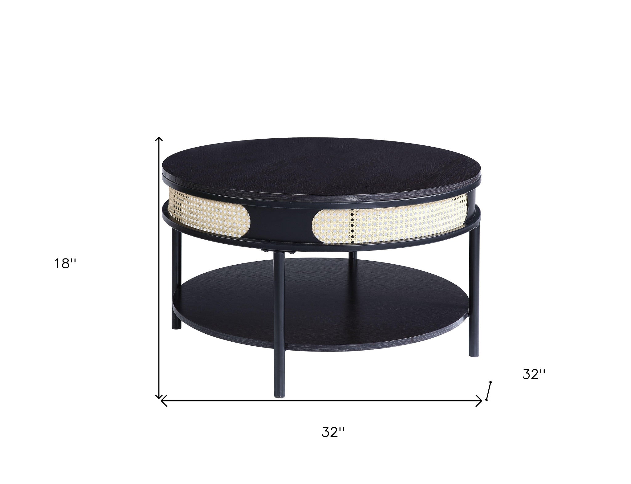 32" Black Melamine Veneer Round Coffee Table with shelf-4