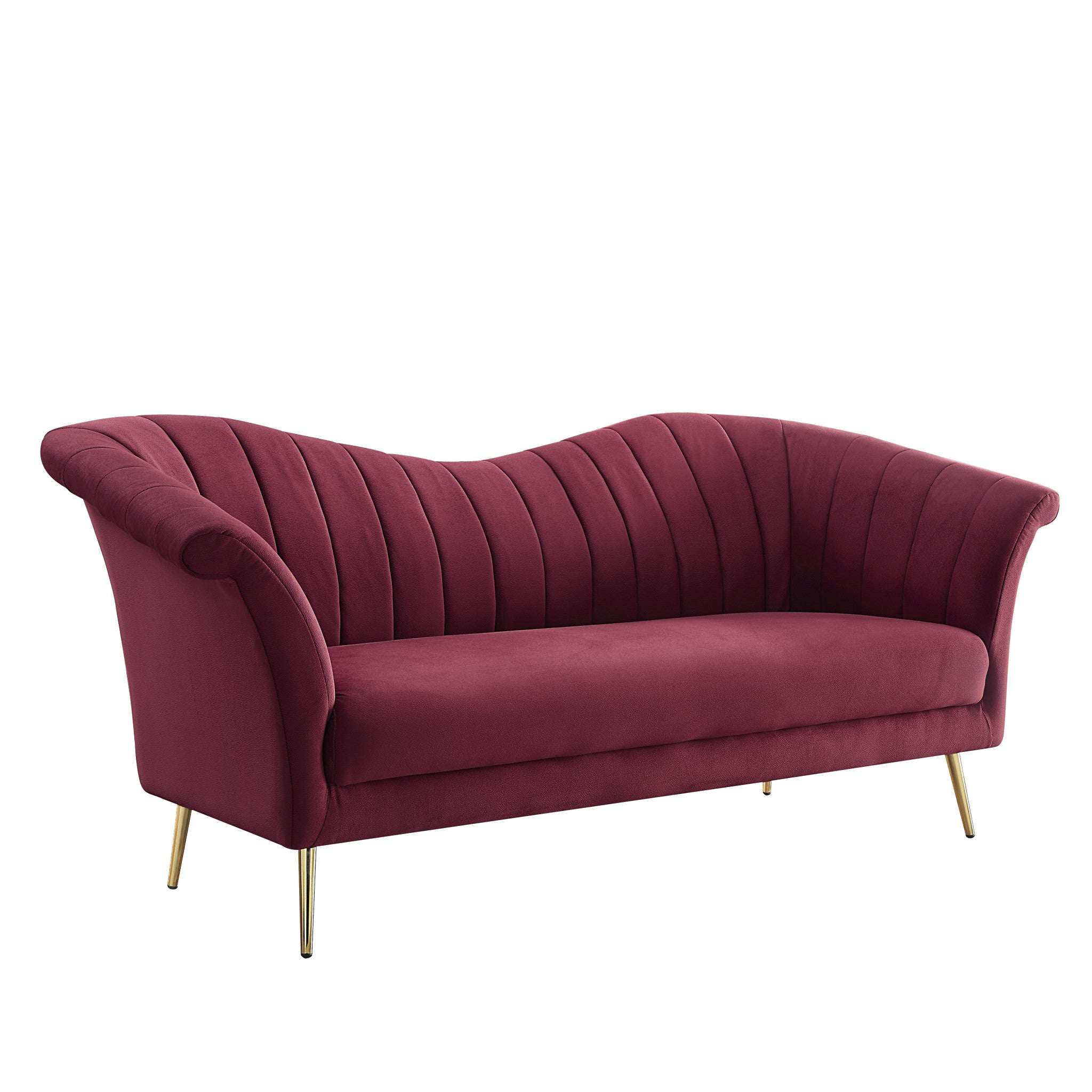 80" Red Velvet Sofa With Gold Legs-2