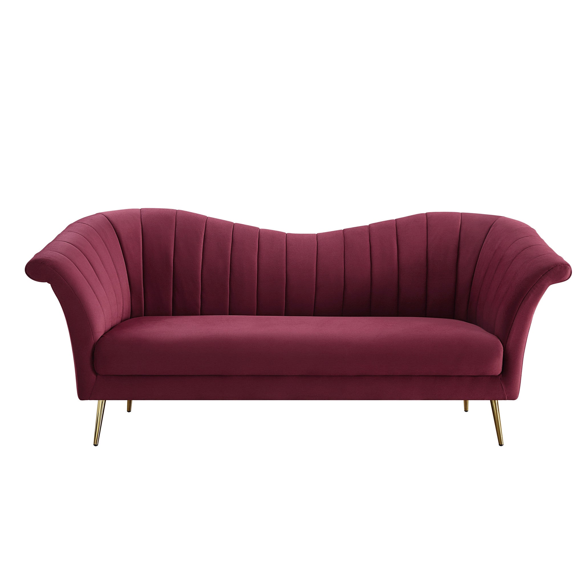 80" Red Velvet Sofa With Gold Legs-1