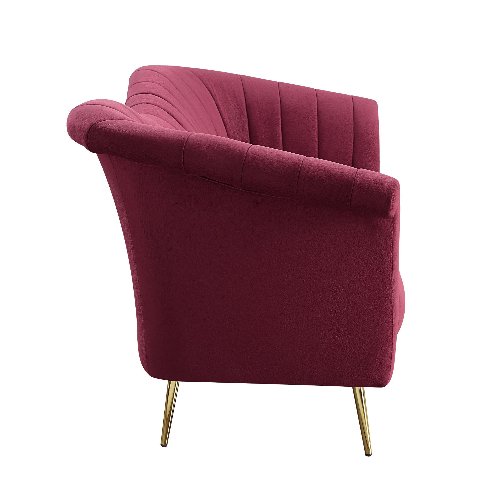 80" Red Velvet Sofa With Gold Legs-3