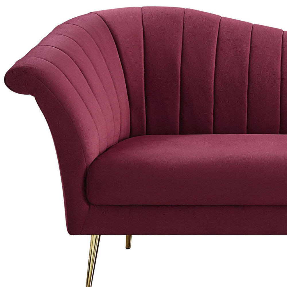 80" Red Velvet Sofa With Gold Legs-6