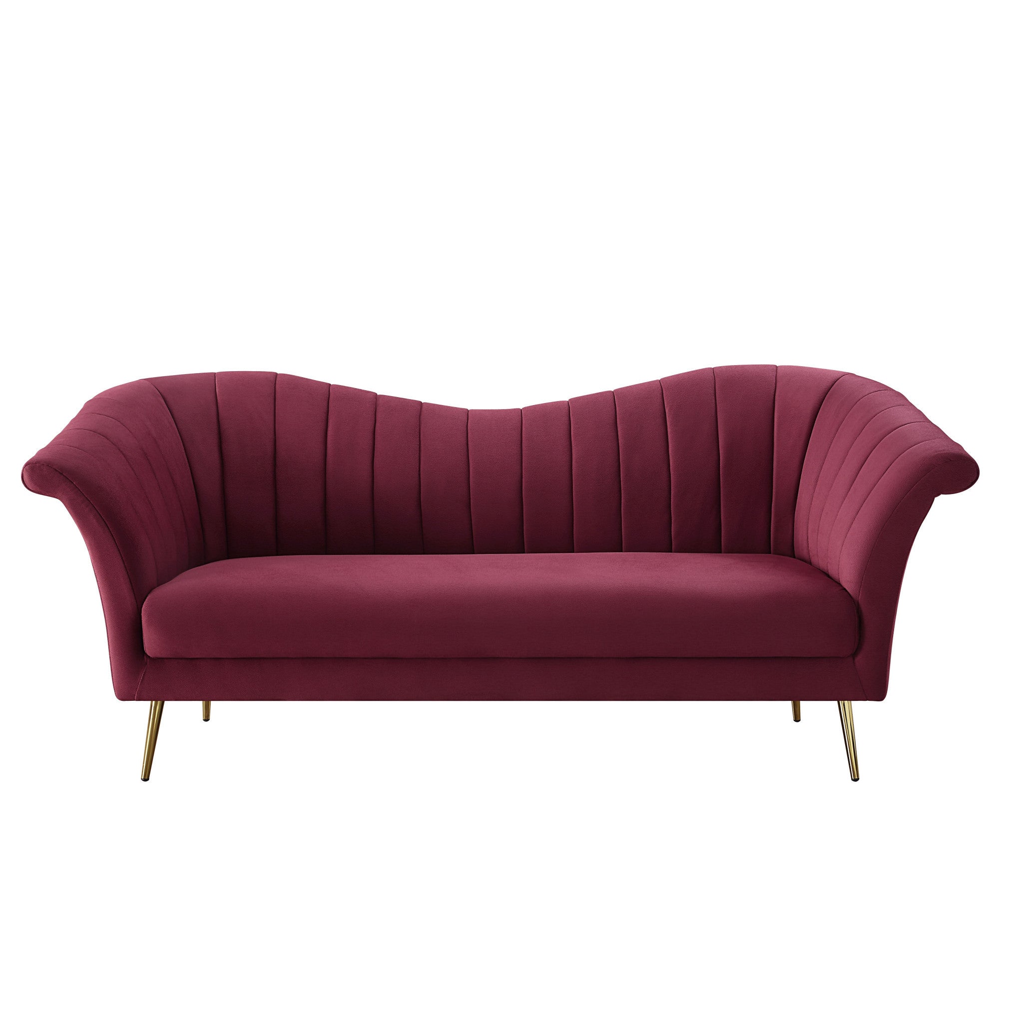 80" Red Velvet Sofa With Gold Legs-7