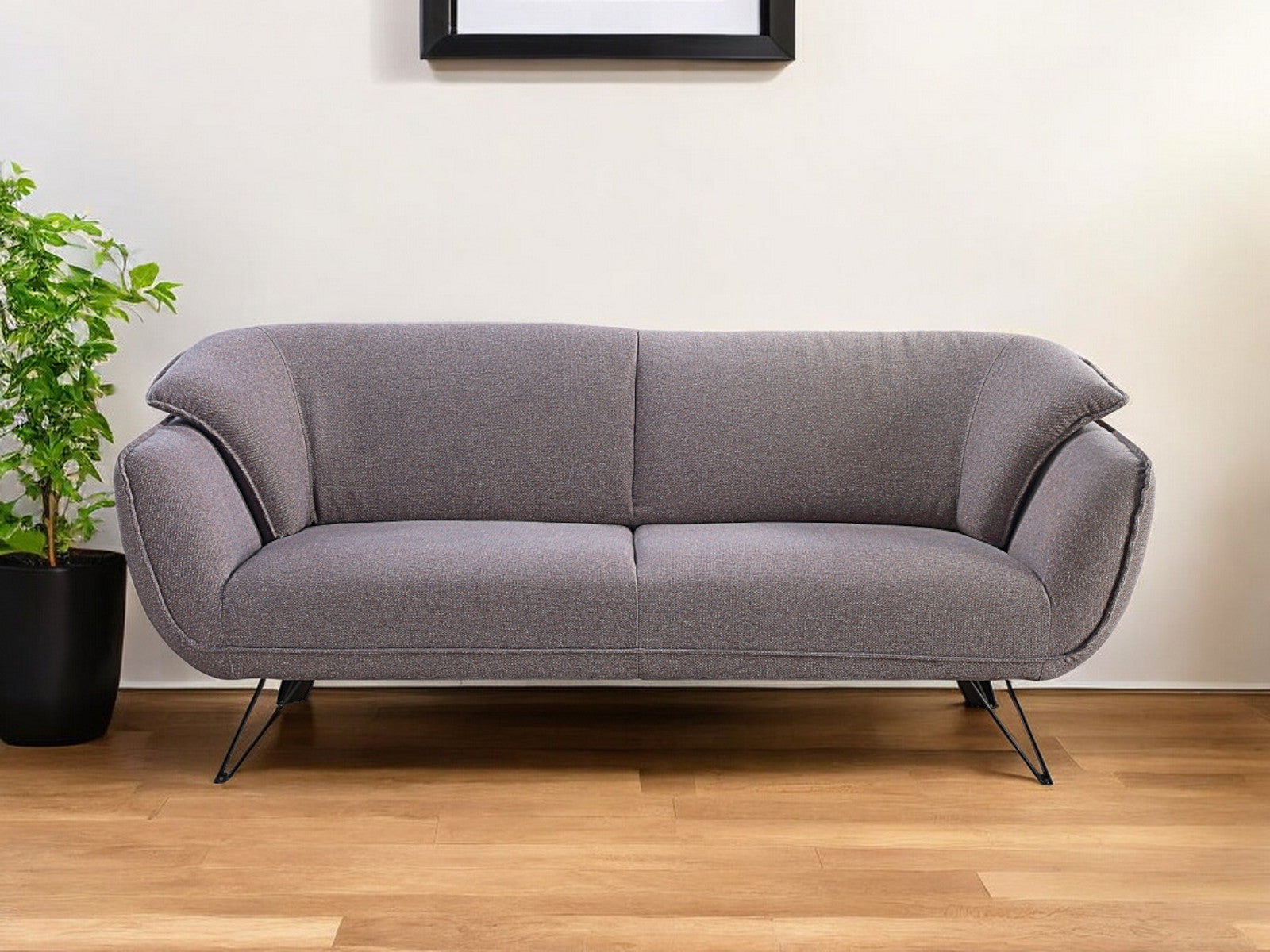 78" Gray Linen Sofa With Black Legs-0