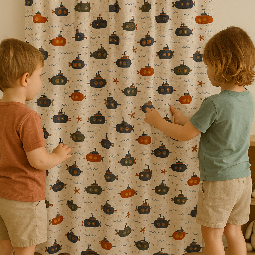 Submarine Adventure Cotton Kids Curtains – Nautical Underwater Drapes, Light-Filtering or 100 % Blackout-3