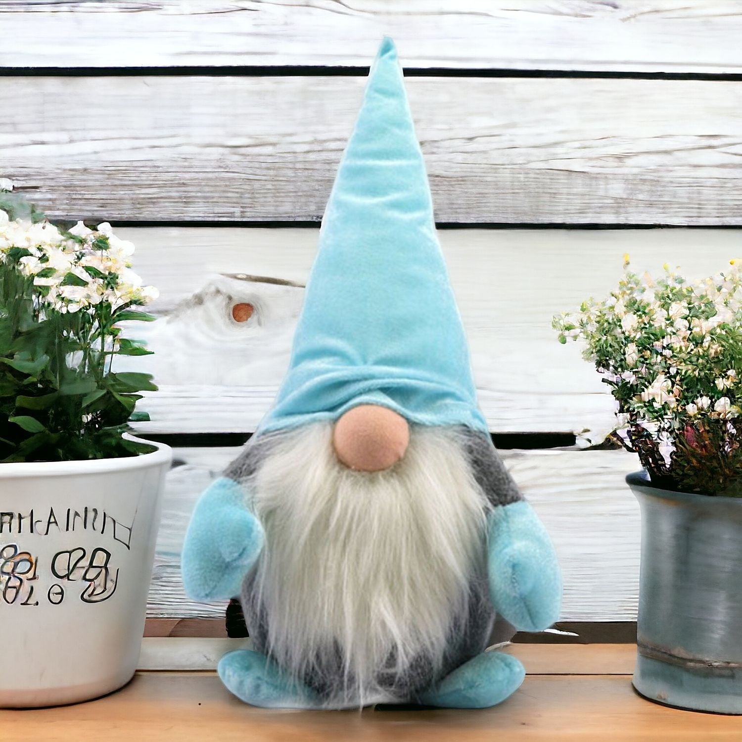 15" Blue and Gray Fabric Standing Gnome-1