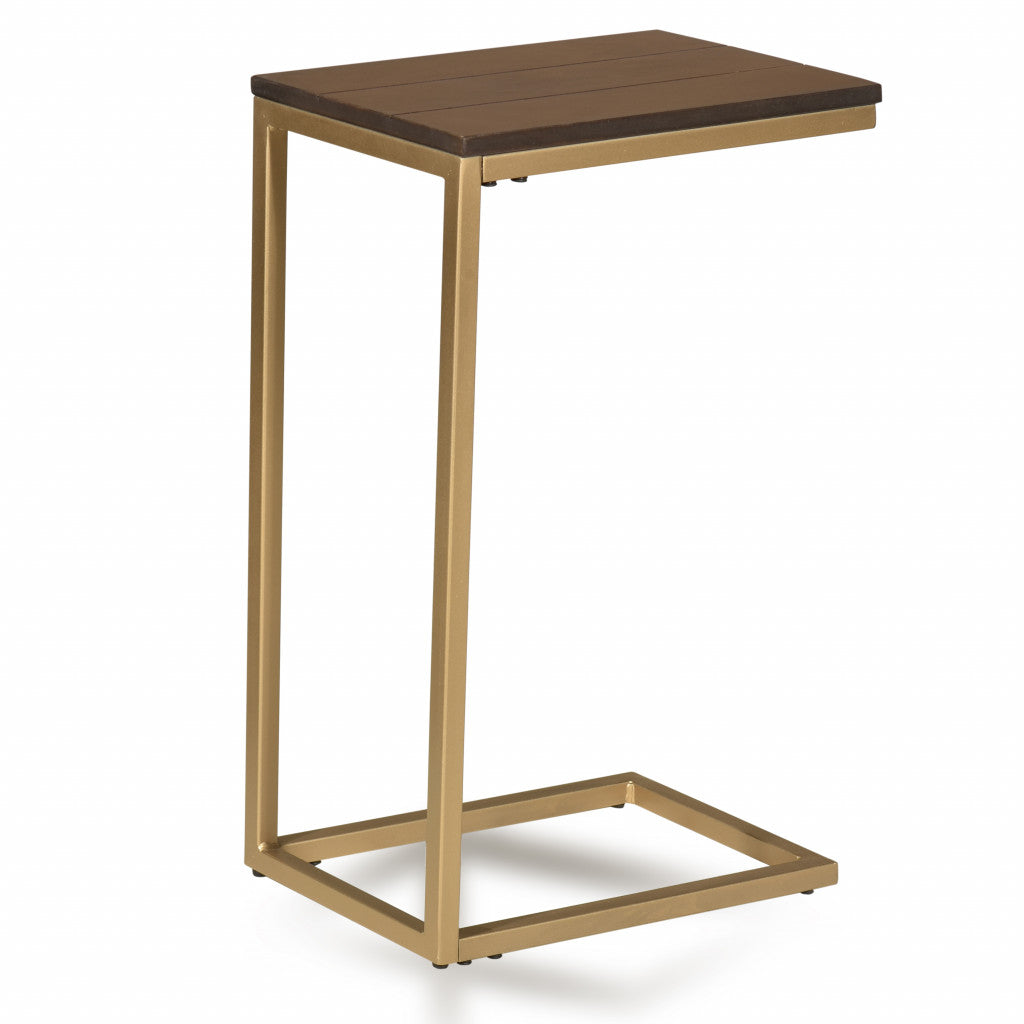 25" Gold And Elm Solid Wood Rectangular End Table-0