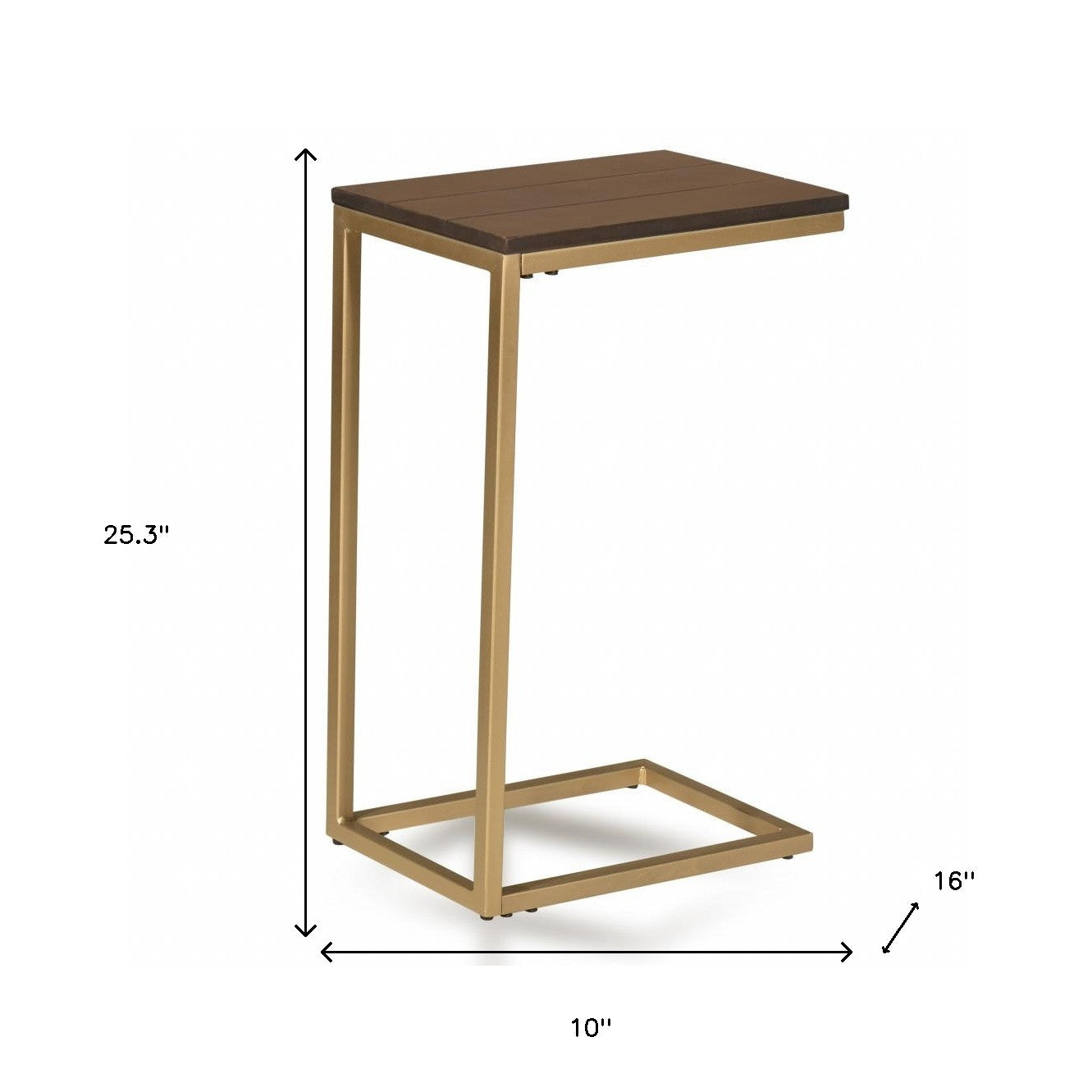 25" Gold And Elm Solid Wood Rectangular End Table-4