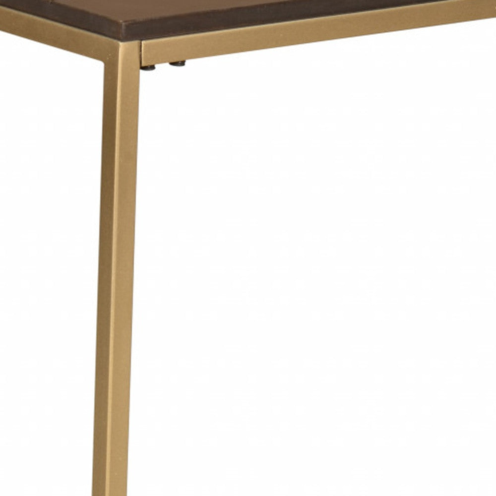 25" Gold And Elm Solid Wood Rectangular End Table-2