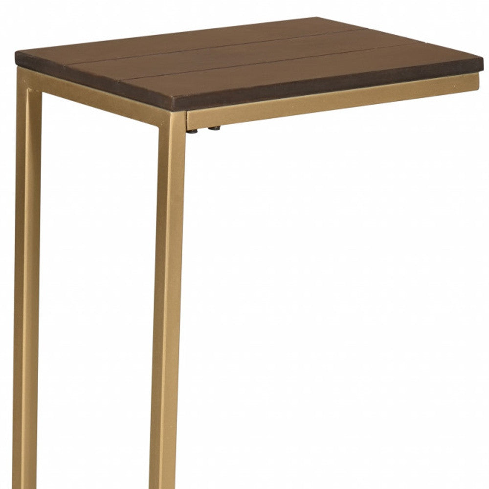 25" Gold And Elm Solid Wood Rectangular End Table-3