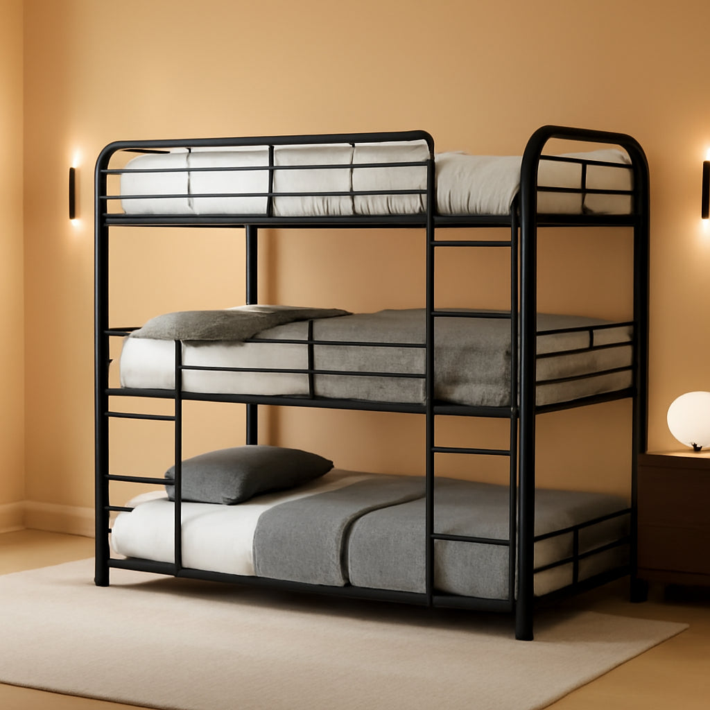 Cairo Metal Frame Full Triple Bunk Bed Sandy Black