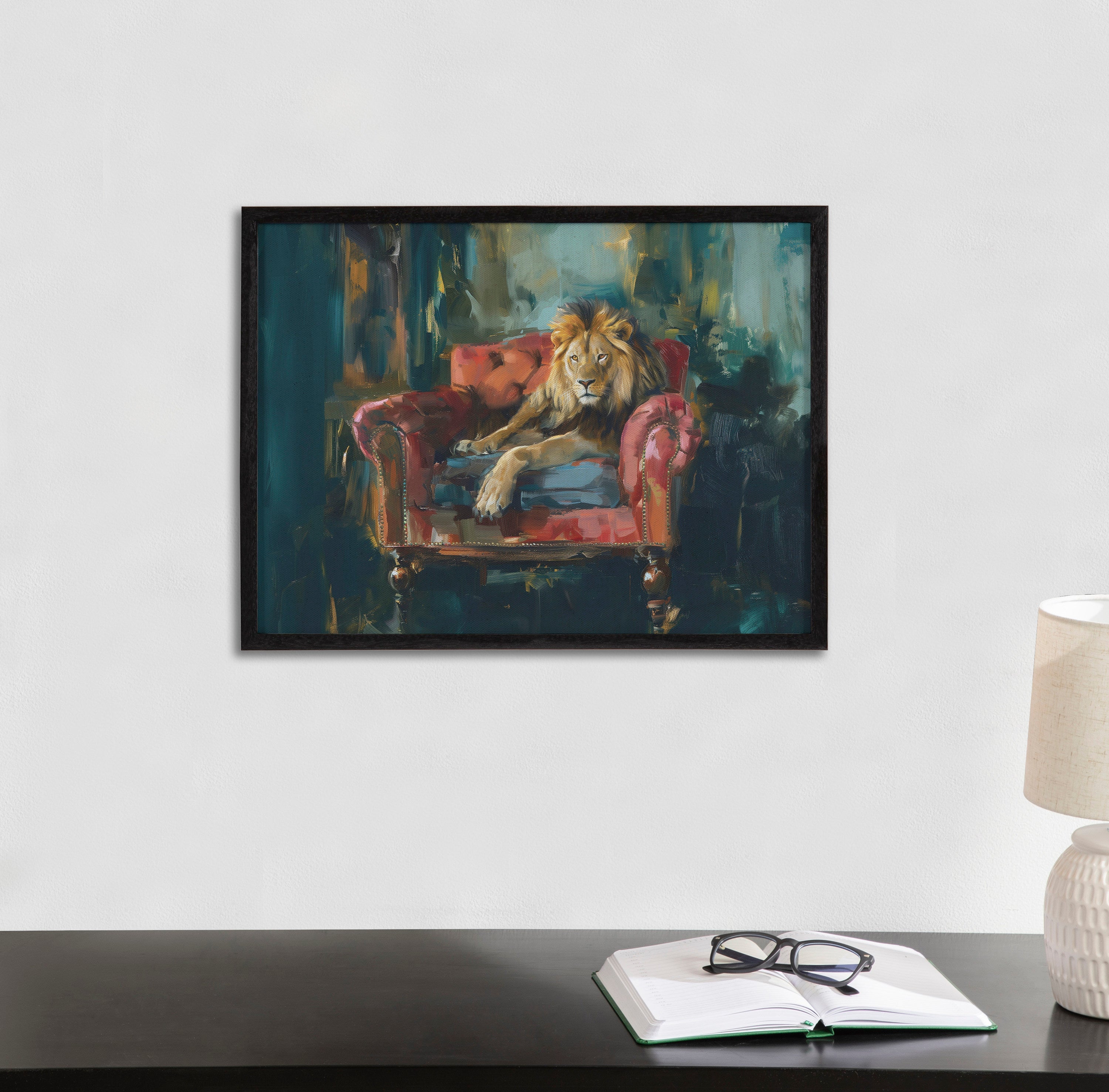Gallery Lion Portrait in Rich Jewel Tones Print by The Creative Bunch Studio