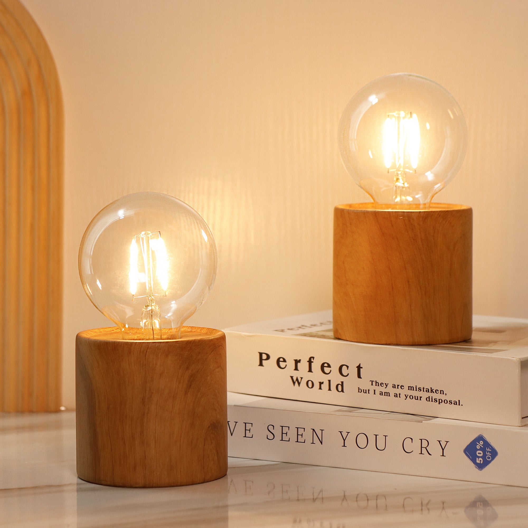 JHY DESIGN 6.5" Tall Ceramic Set of 2 Wood Grain Table Lamp-3