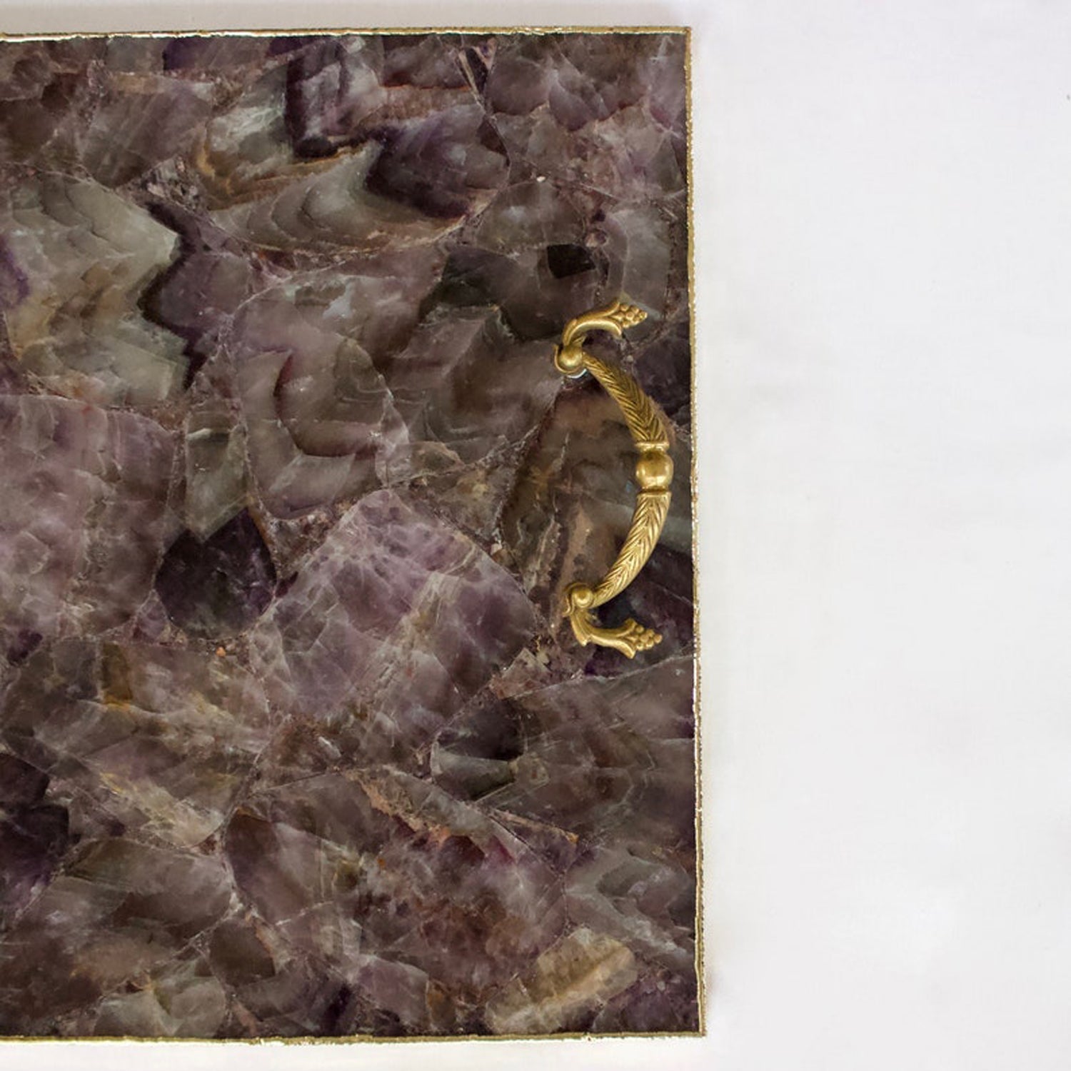 Amethyst Agate Serving Tray With Brass Handles | Square-3